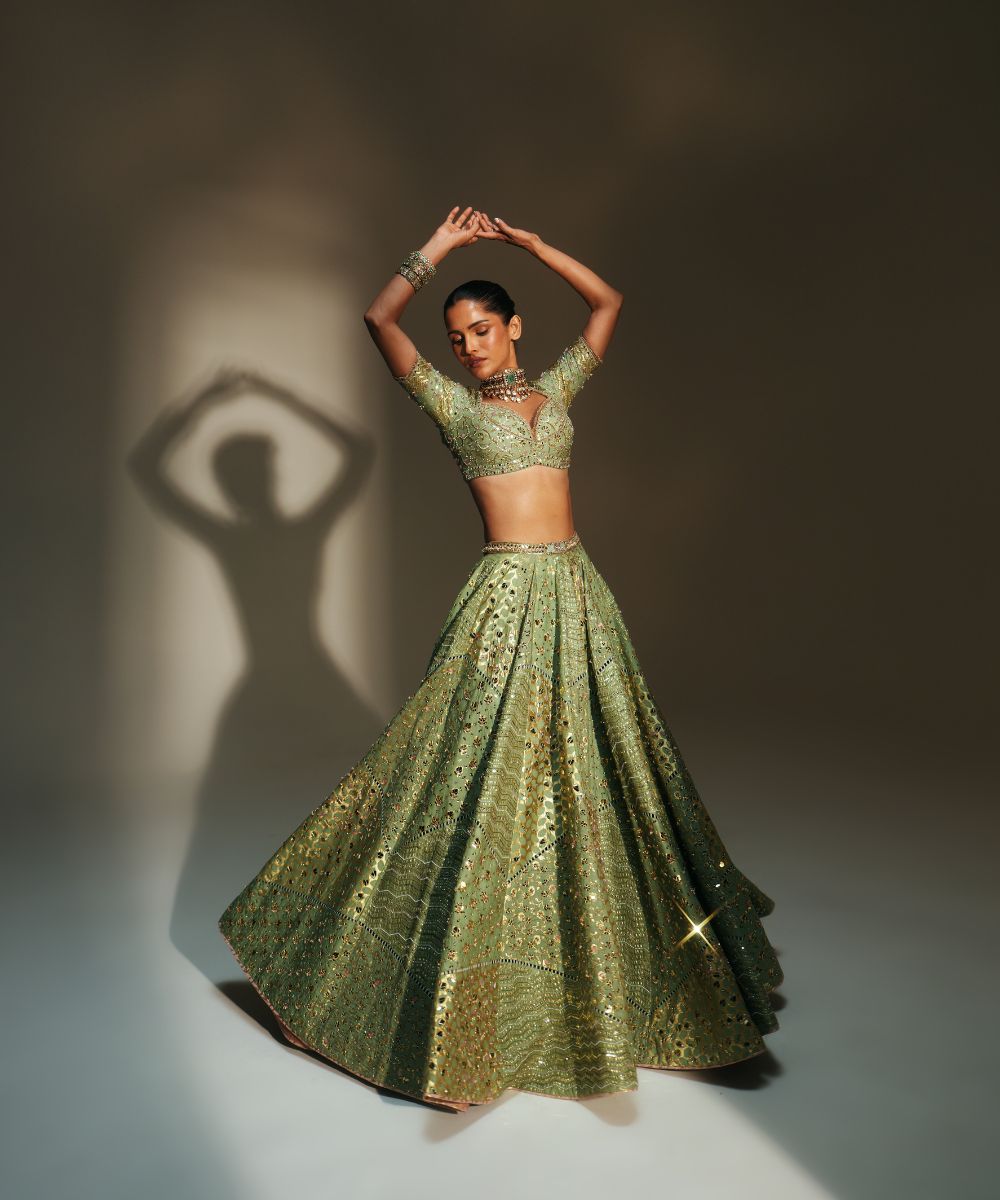 SITA - HEAVY HAND EMBROIDERED KALI LEHENGA FEATURING DRAGON FLY LOGO -  Mehfil by Mahima Mahajan