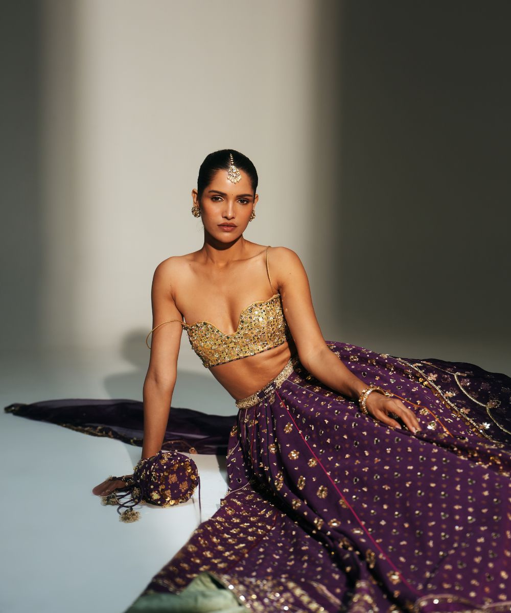 TRISHA - HEAVY HAND EMBROIDERED GRAPEVINE LEHENGA - Mehfil by Mahima Mahajan