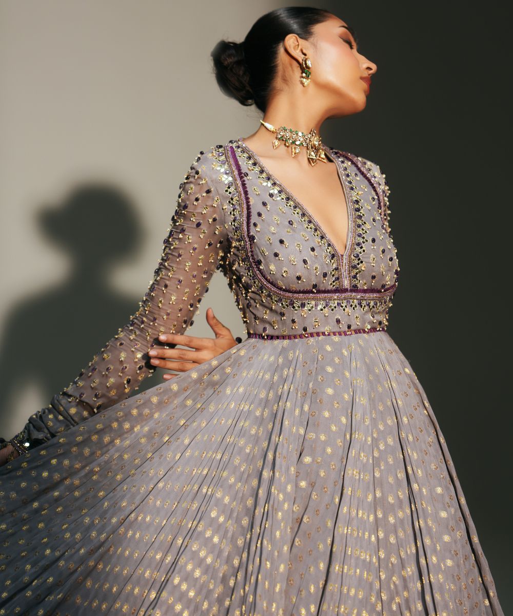 SIDRA - HAND EMBROIDERED FULL SLEEVES ANARKALI PAIRED WITH MATCHING DUPATTA - Mehfil by Mahima Mahajan