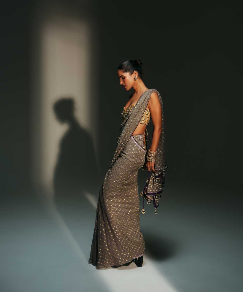 TIA - SAREE SET - PLAITINUM BLOUSE - Mehfil by Mahima Mahajan