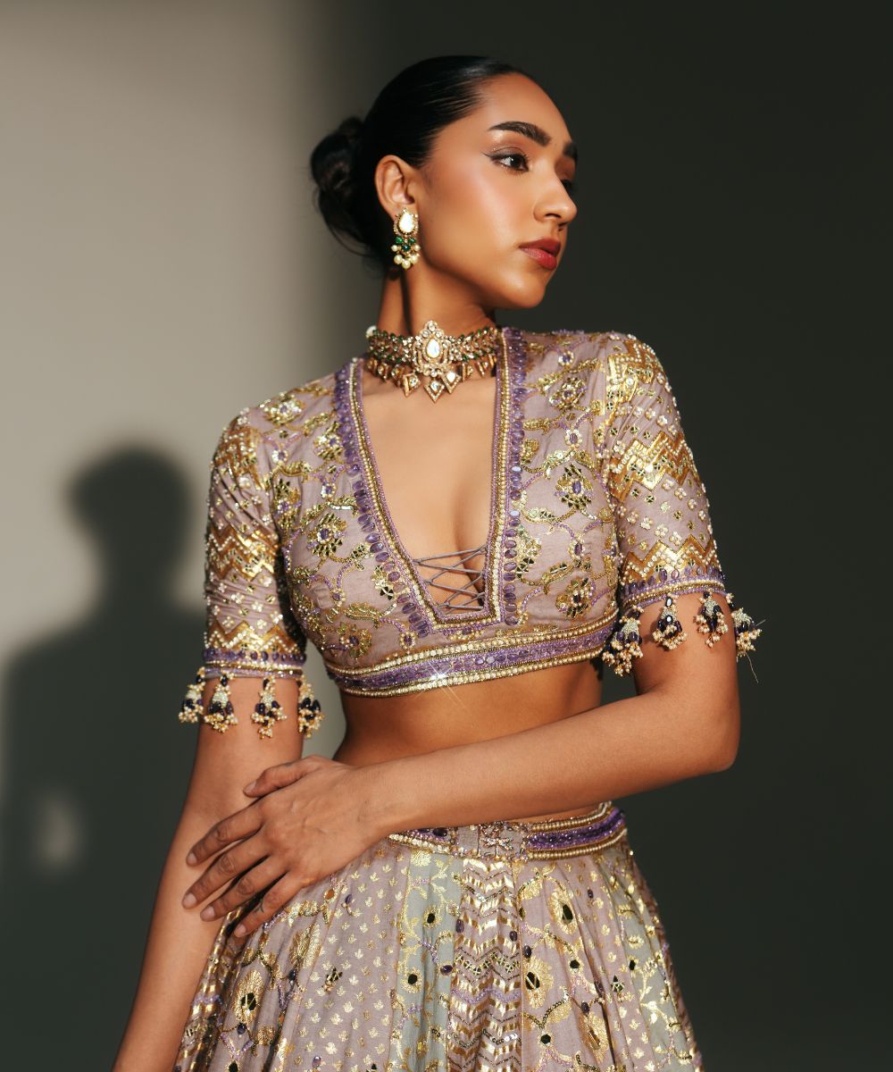 NOORAH - HAND EMBROIDERED LEHENGA MATCHING EMBROIDERE D BLOUSE AND DUPATTA - Mehfil by Mahima Mahajan