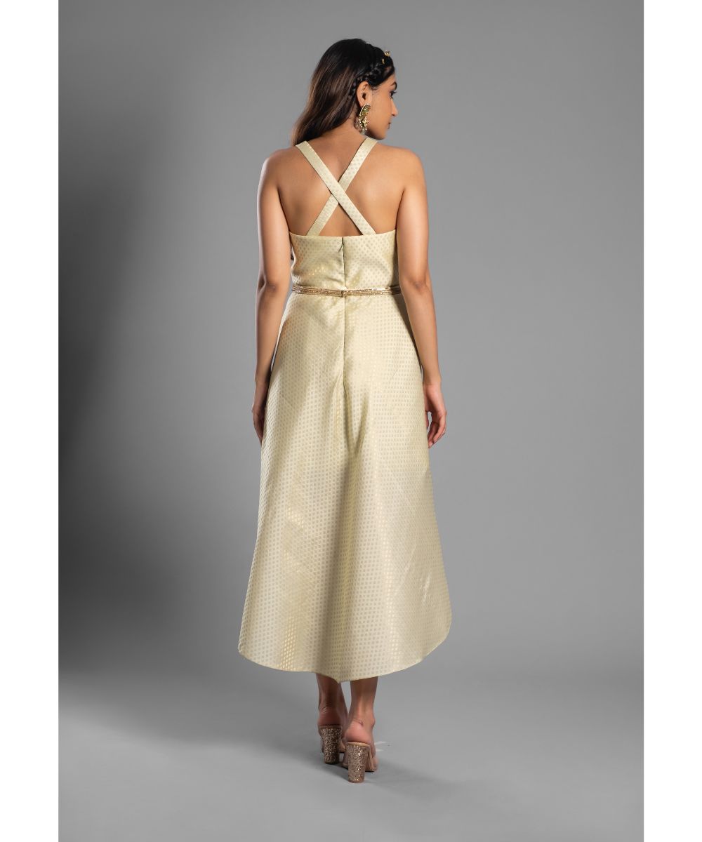 Ivory Brocade Embroidered Dress Sweetheart Neckline