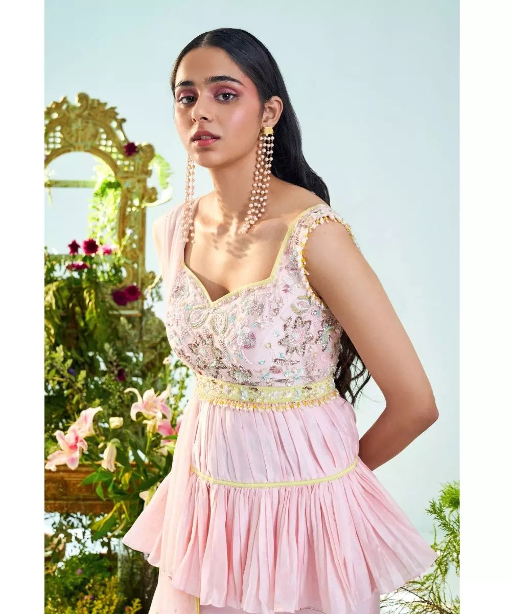 MANI BHATIYA - Candy pink & lime green Peplum Top Gharara set