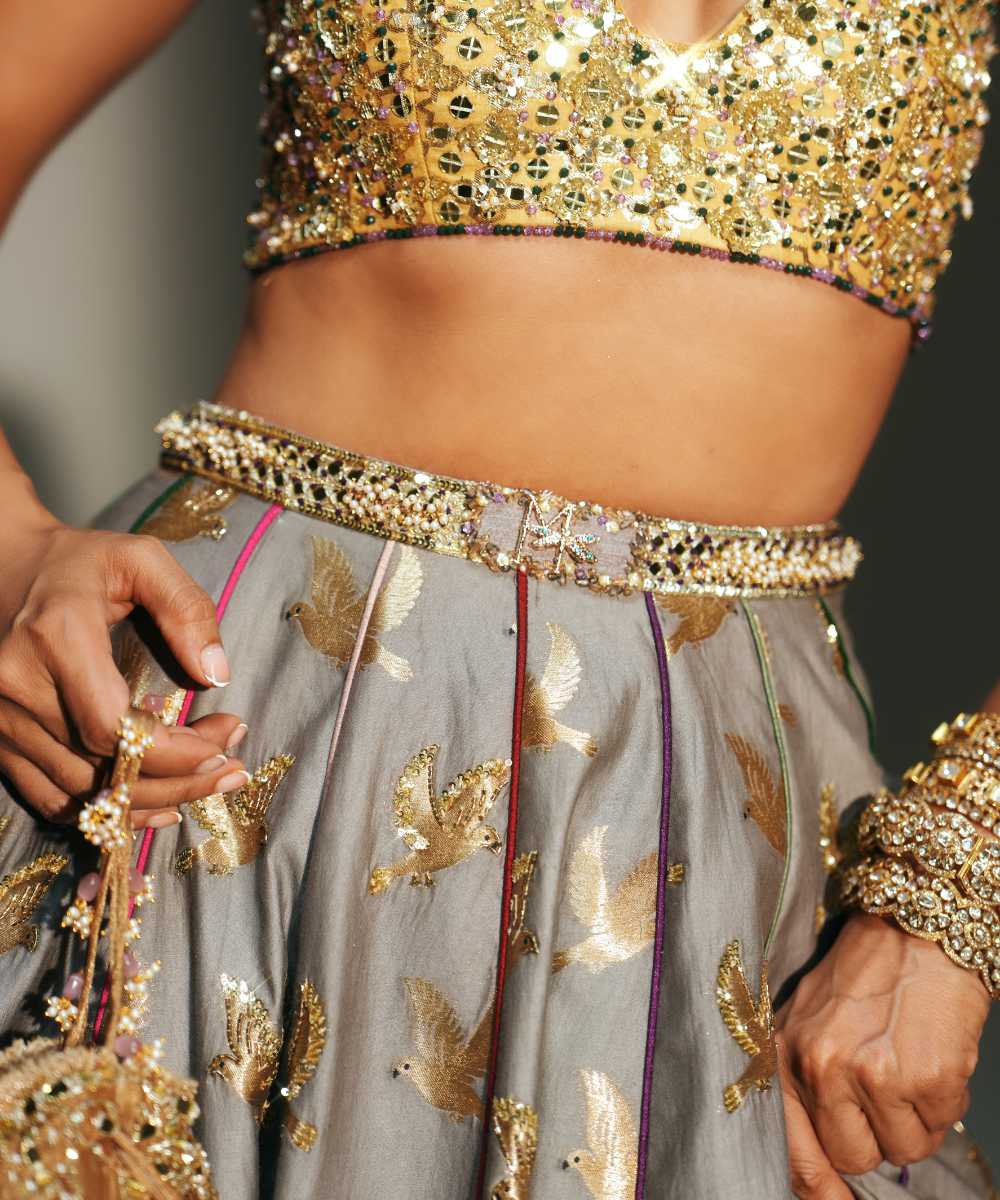 HINA - LEHENGA-PLATINUM BLOUSE & DUPATTA - Mehfil by Mahima Mahajan