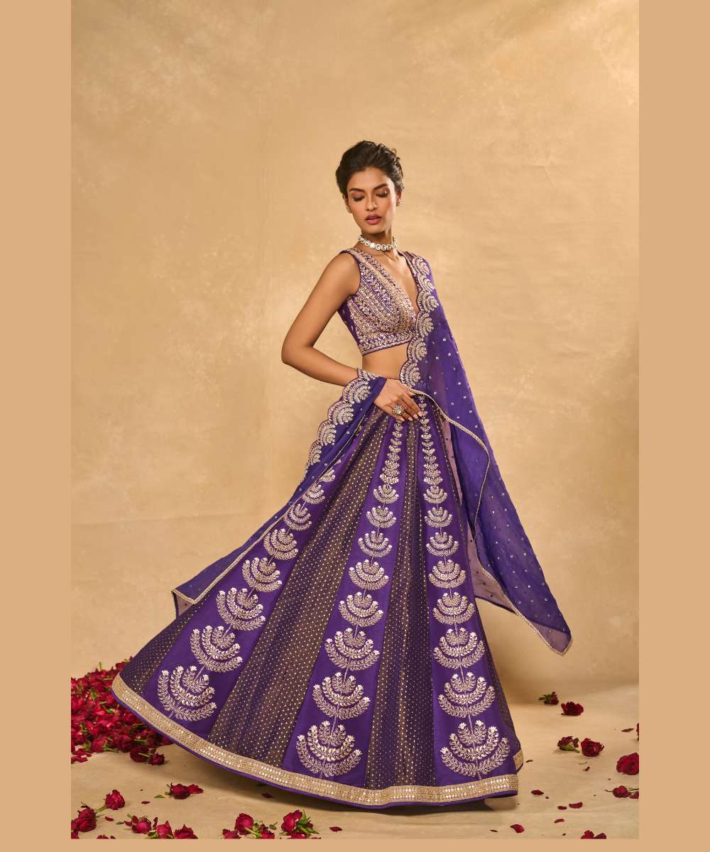 MAITRI LEHENGA - Purple dupion silk and tissue jamewar lehenga beautifully embroidered -  Leher by Chamee and Palak
