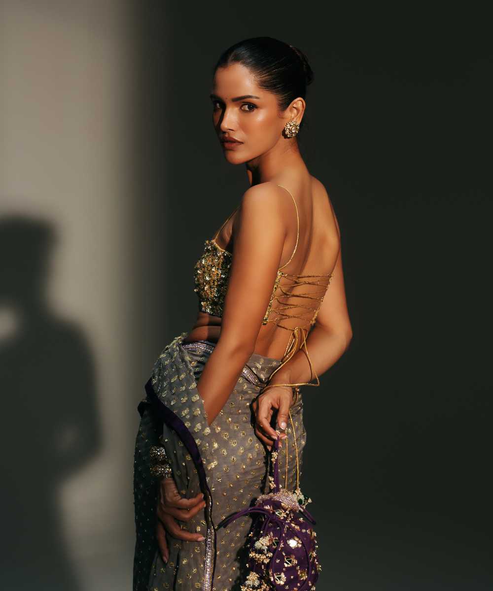 TIA - SAREE SET - PLAITINUM BLOUSE - Mehfil by Mahima Mahajan