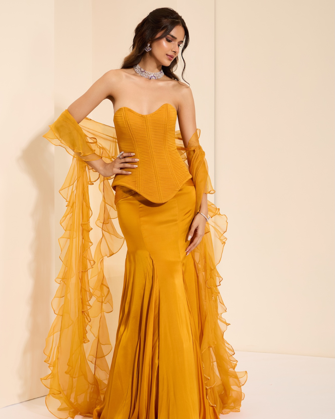 K&A by Karishma and Ashita - Sunset Majesty Corset and Drape