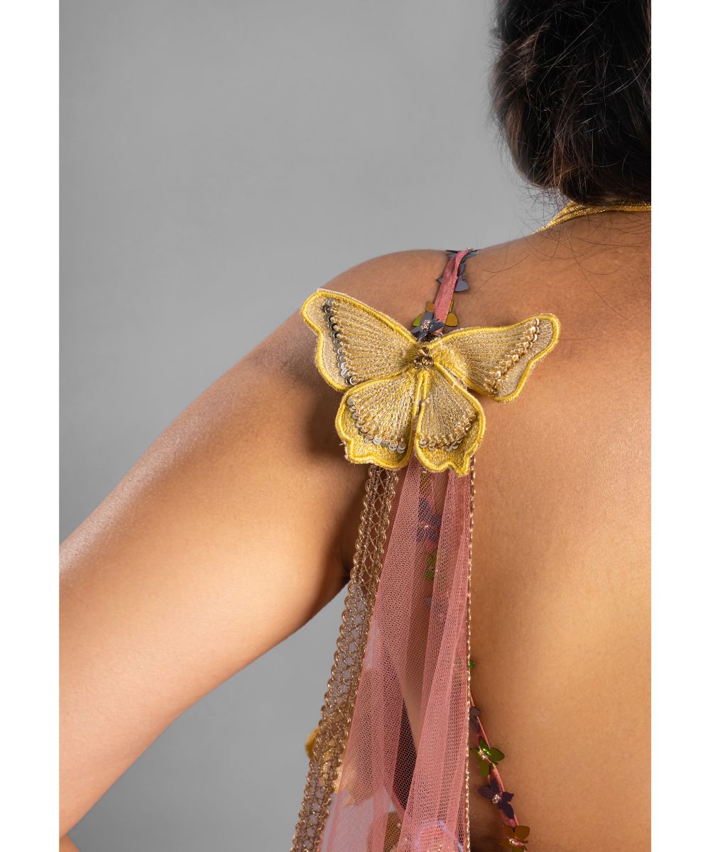 Aastha Sood - Butterfly inspired Pink Silk Tissue Lehenga