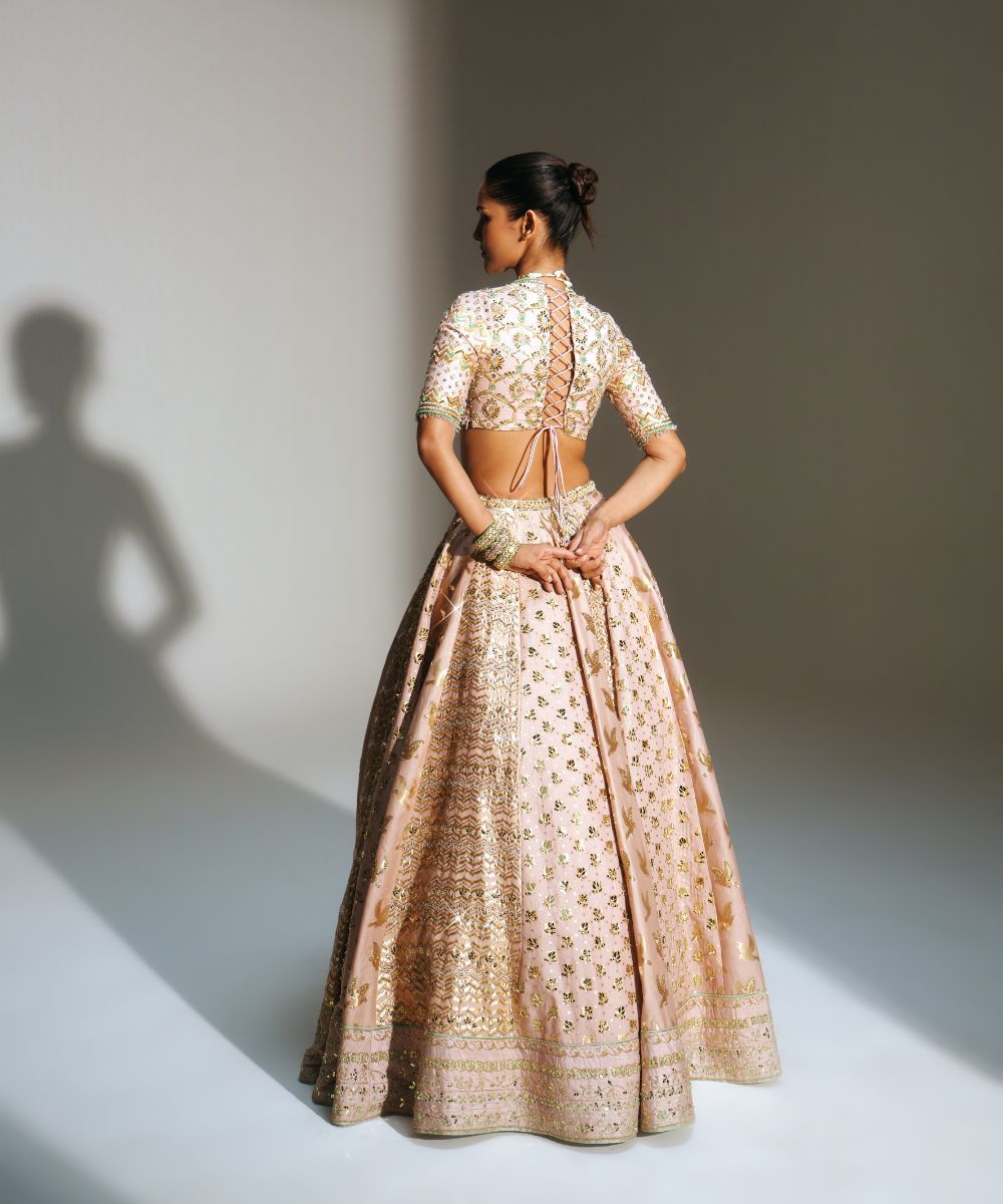 FARIHA - HEAVY HAND EMBROIDERED BLUSH PINK KALI LEHENGA PAIRED WITH OUR SIGNATURE BLOUSE AND MATCHING DUPATTA -