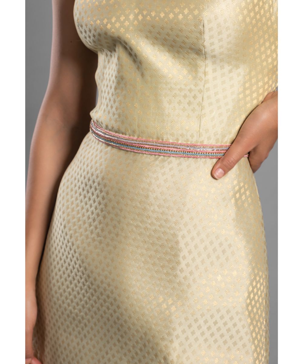 Ivory Brocade Dress with a Sweetheart Neckline