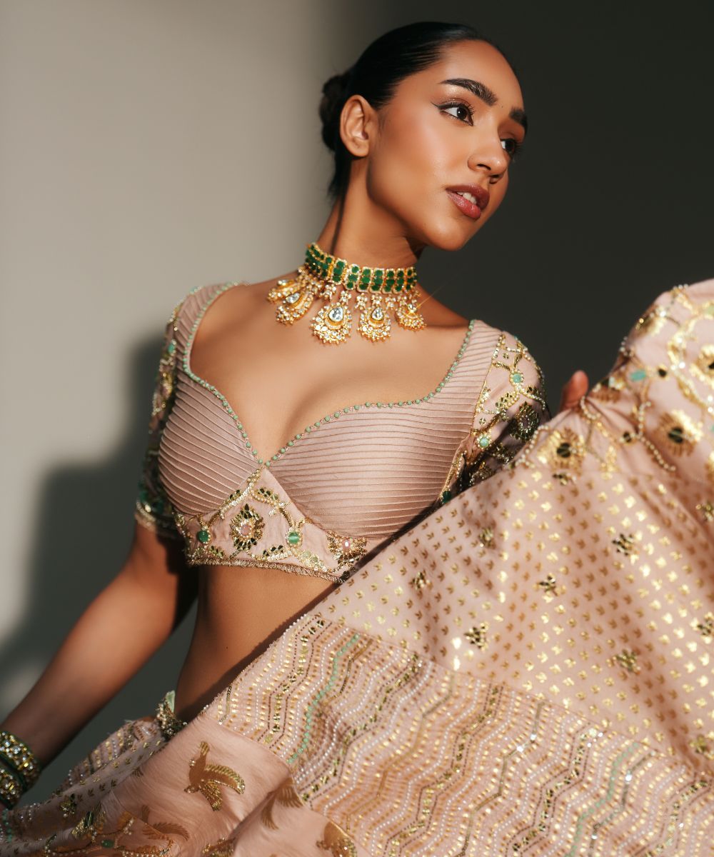 VIDHI - HAND EMBROIDERED BLUSH PINK KALI LEHENGA - Mehfil by Mahima Mahajan