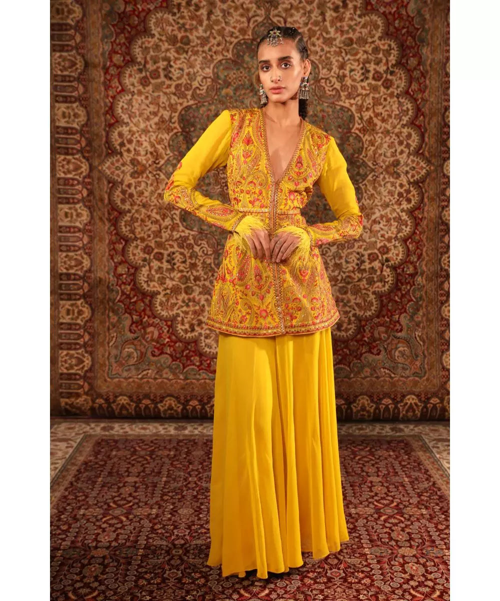 ADITI GUPTA - Mustard Jamawaar Kurta Sharara Set