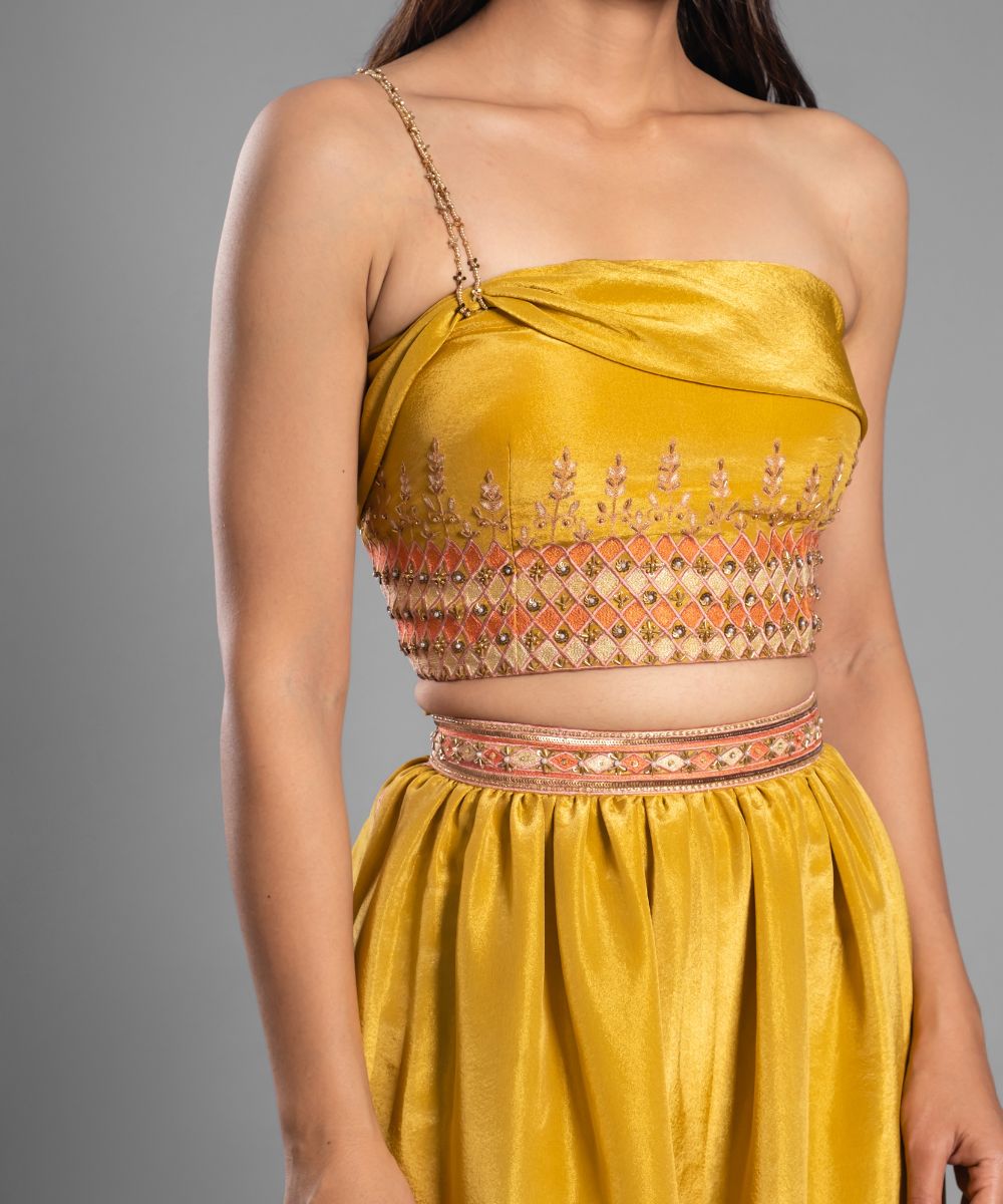 Sunflower yellow Co-ord set Draped Blouse and Pants