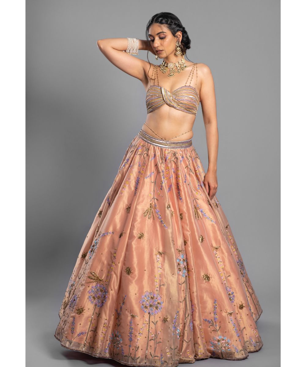 Peach Tissue Lehenga