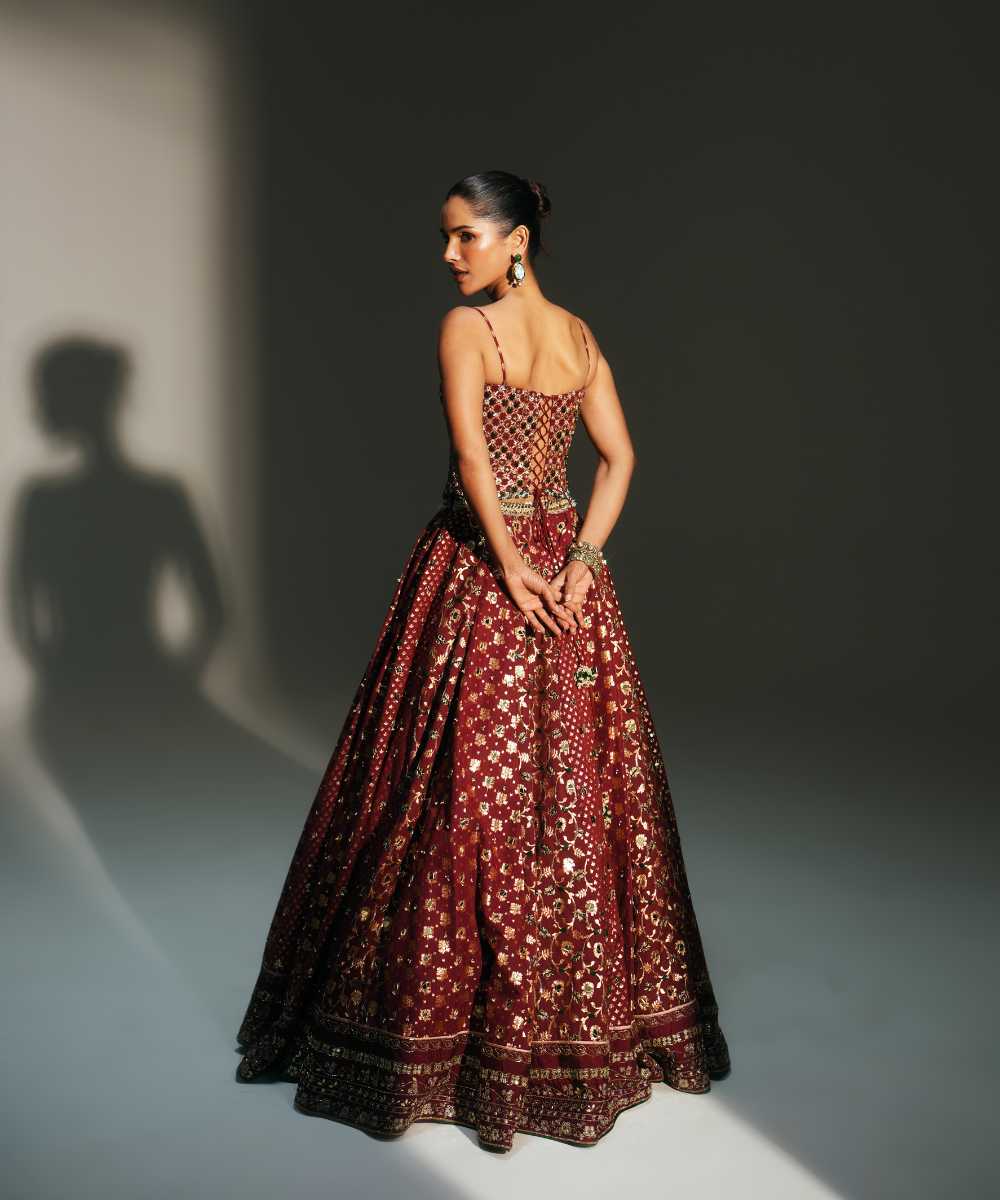 MALA - HEAVY HAND EMBROIDERED KALI LEHENGA WITH CORSET AND DUPATTA - Mehfil by Mahima Mahajan