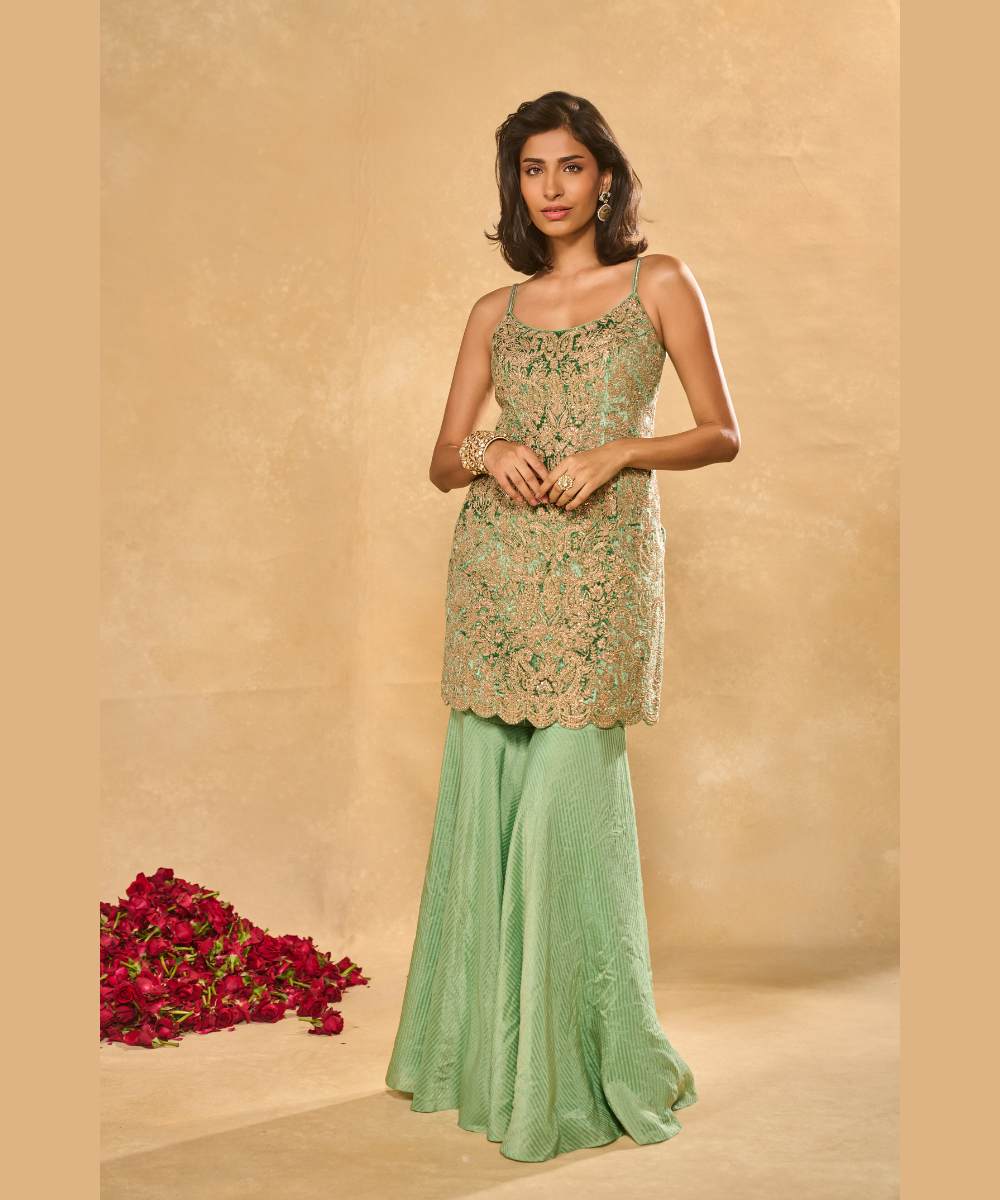 LEKHA SHARARA - Tissue jamawar sharara set and a sheer organza dupatta with delicate detailed edging -  Leher by Chamee and Palak