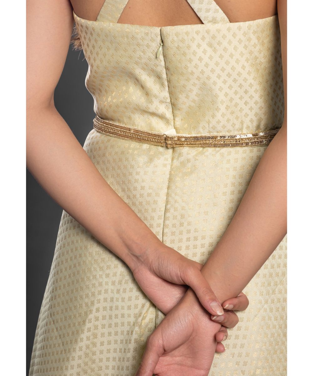 Ivory Brocade Embroidered Dress Sweetheart Neckline