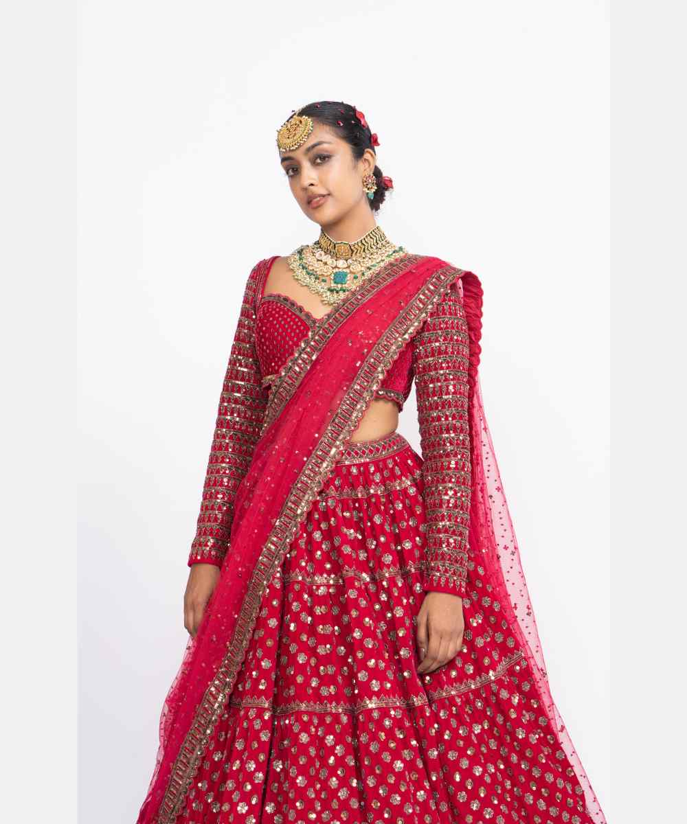 Red floral bridal lehenga set