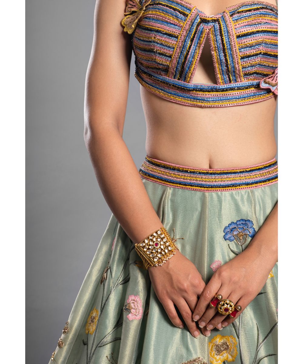 Light Green Silk Tissue Lehenga