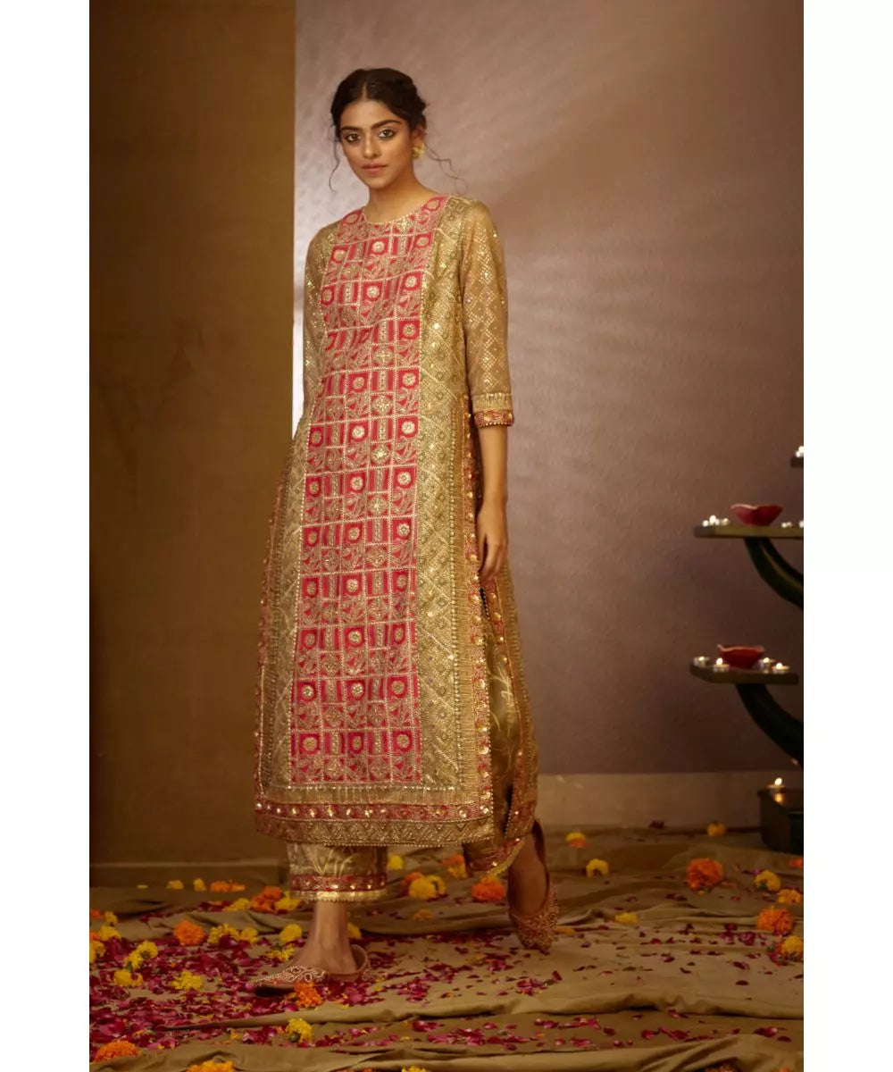 MOLEDRO - Purvi Kurta Set  Grey Kurta Pant wih pink panels