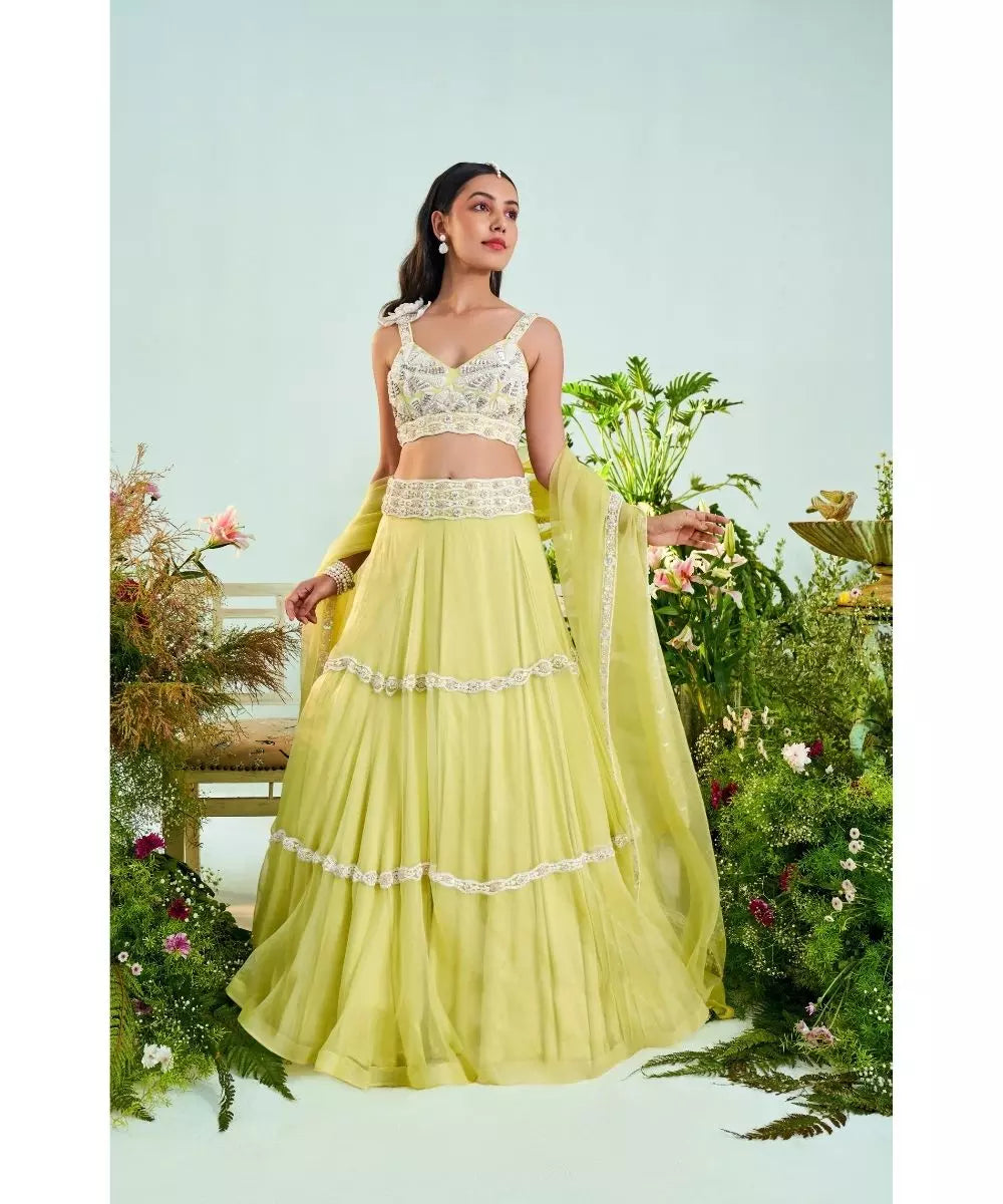 MANI BHATIA  - Sunny Lime Lehenga set with Organza Dupatta