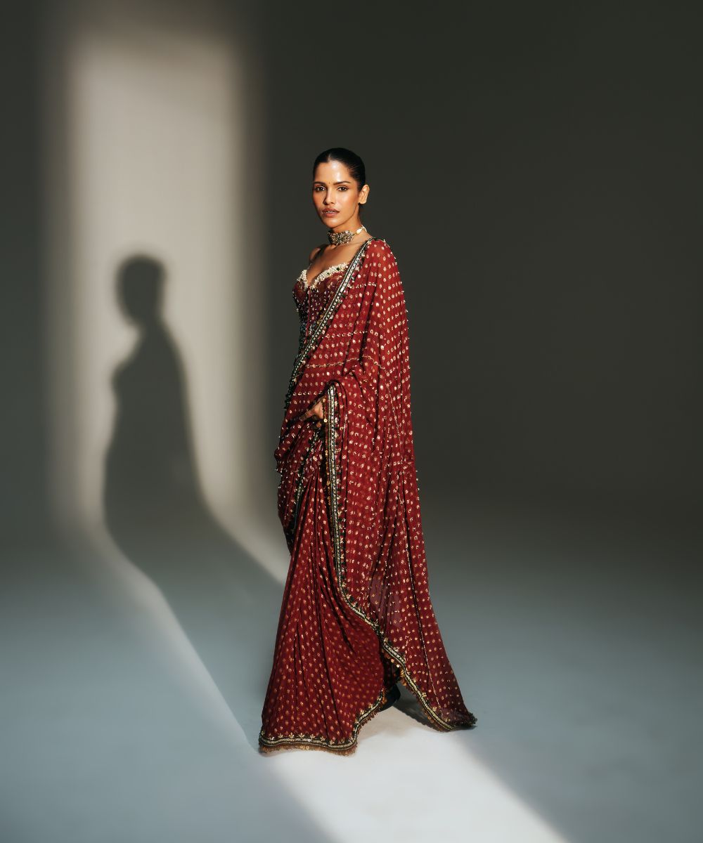 YAMINI - PREDRAPED SAREE PAIRED WITH EMBROIDERED CORSET - Mehfil by Mahima Mahajan