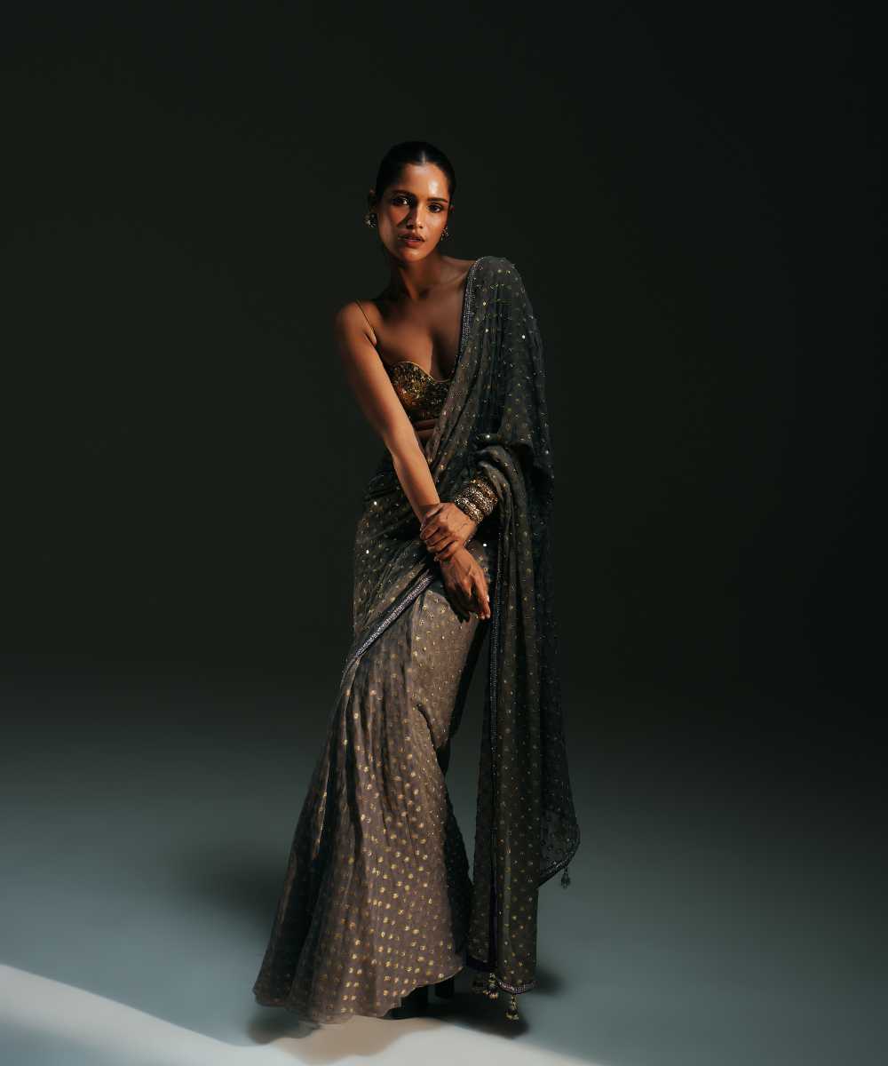 TIA - SAREE SET - PLAITINUM BLOUSE - Mehfil by Mahima Mahajan