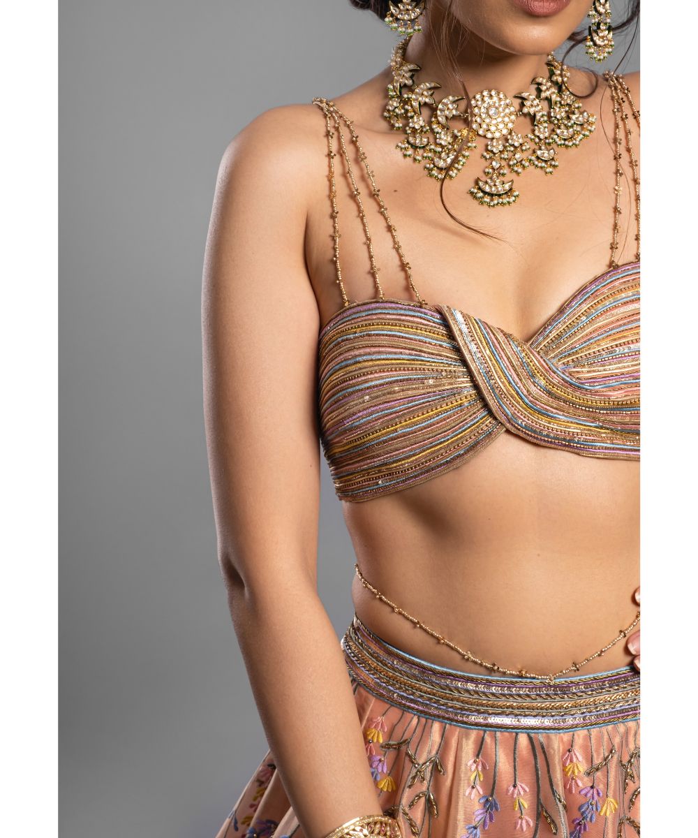 Peach Tissue Lehenga