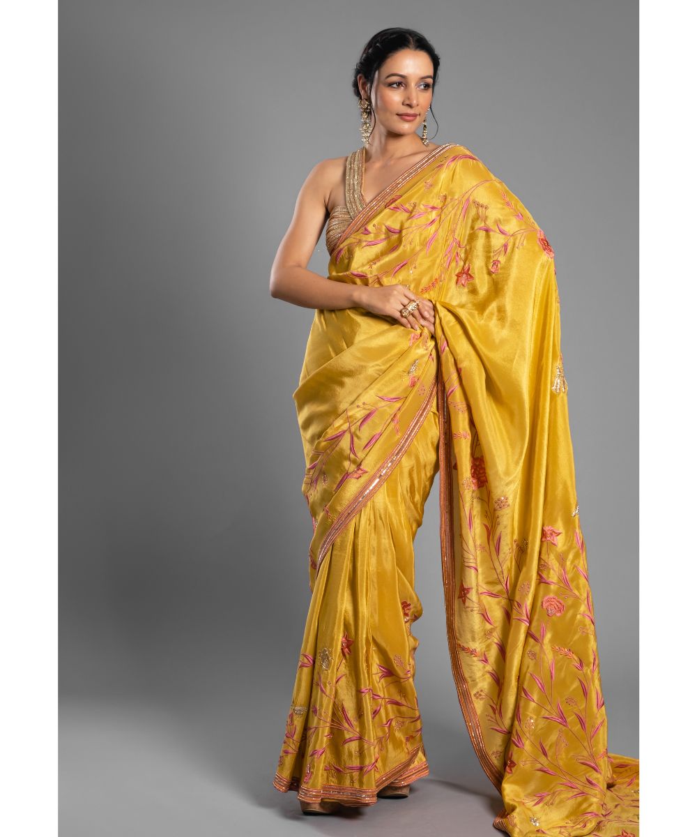 Yellow Silk Tissue Saree