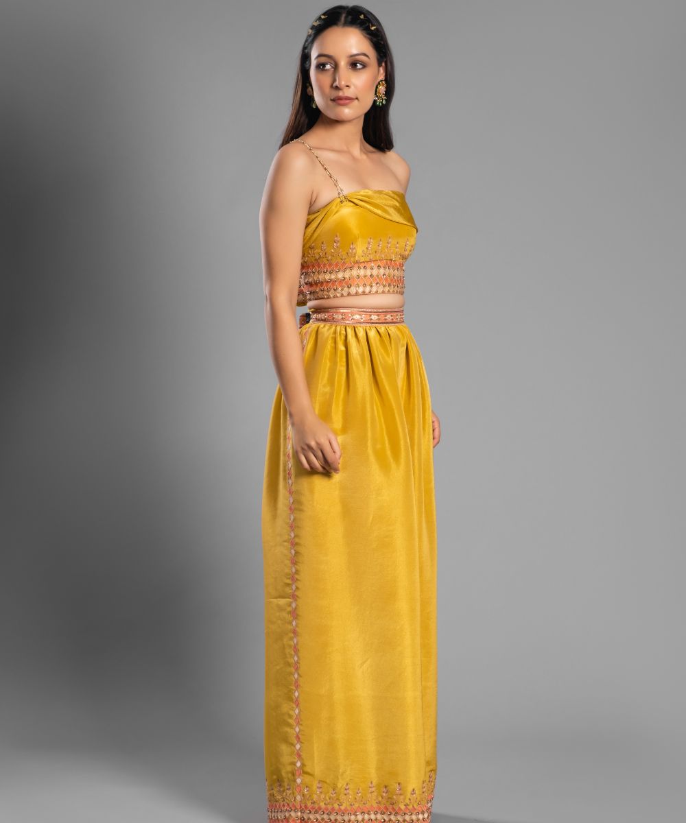 Sunflower yellow Co-ord set Draped Blouse and Pants