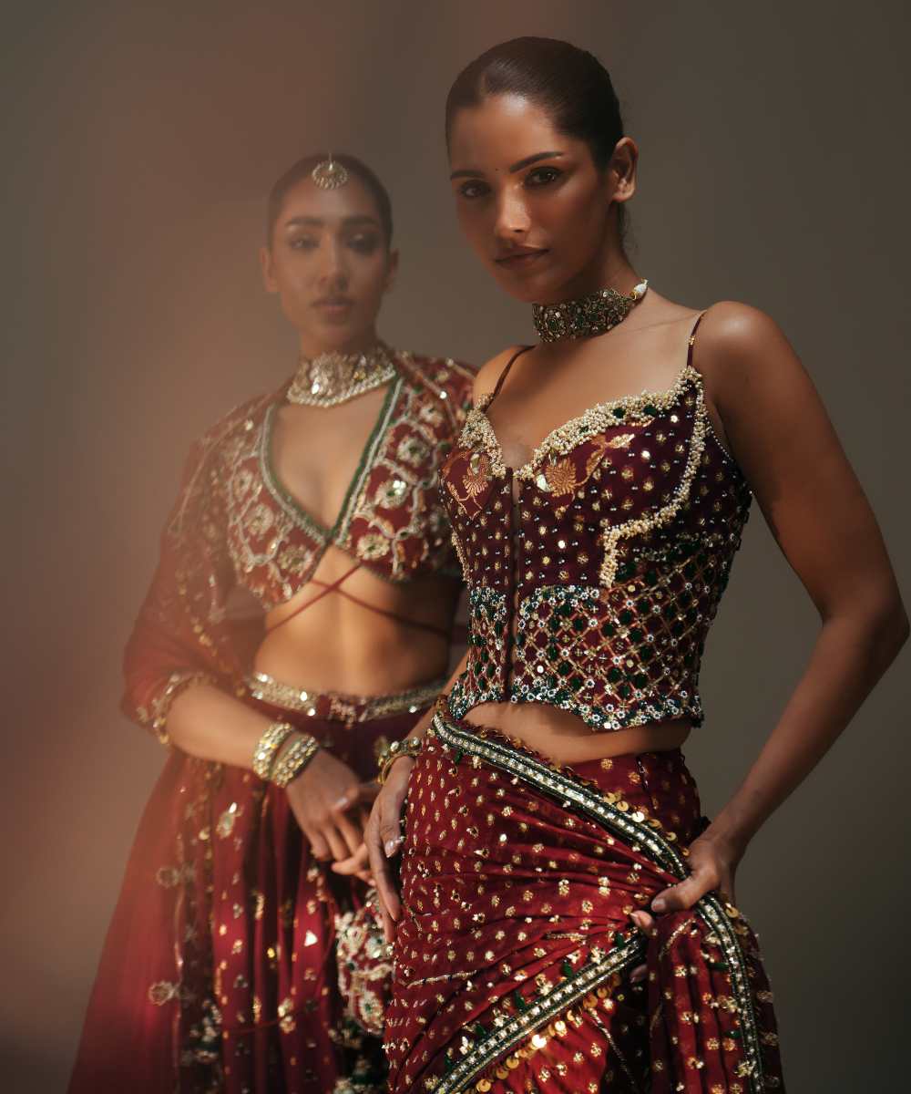 DEVI - HAND EMBROIDERED KALI LEHENGA WITH MM SIGNATURE BLOUSE AND DUPATTA - Mehfil by Mahima Mahajan