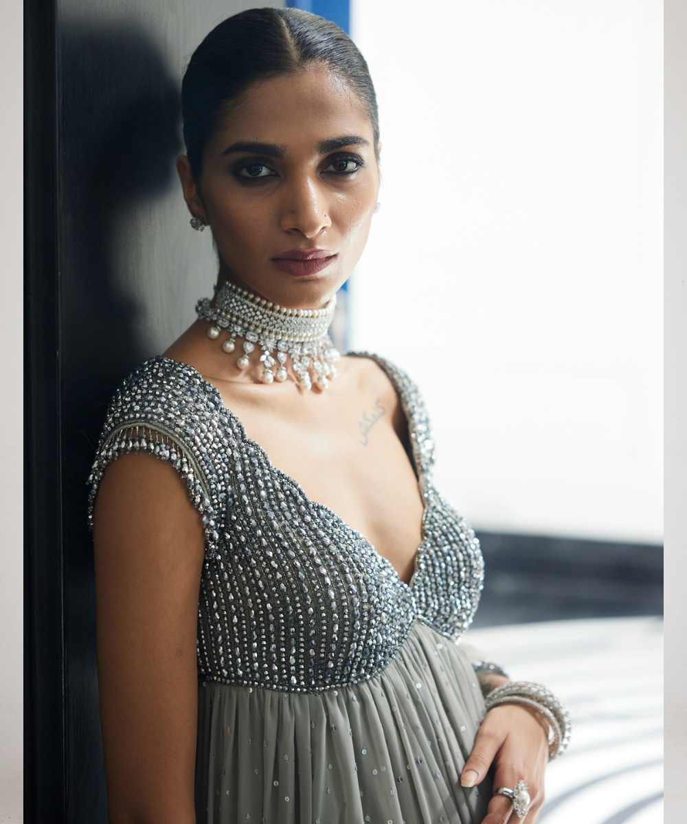 Crystal Grey Kurta Set - Collection name Maya by Vvani Vats