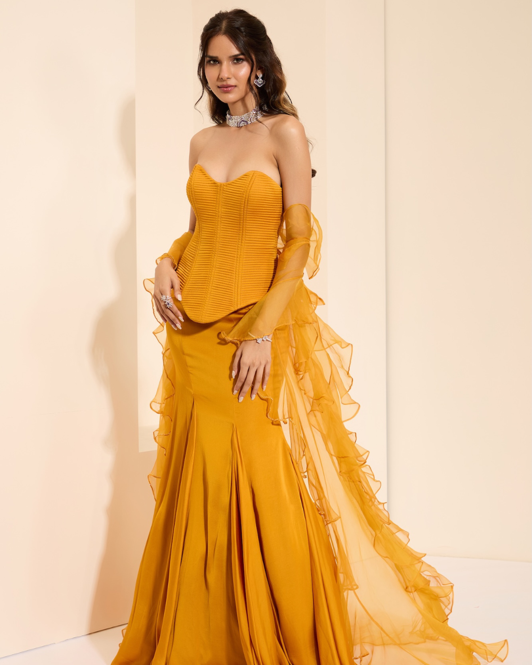 K&A by Karishma and Ashita - Sunset Majesty Corset and Drape