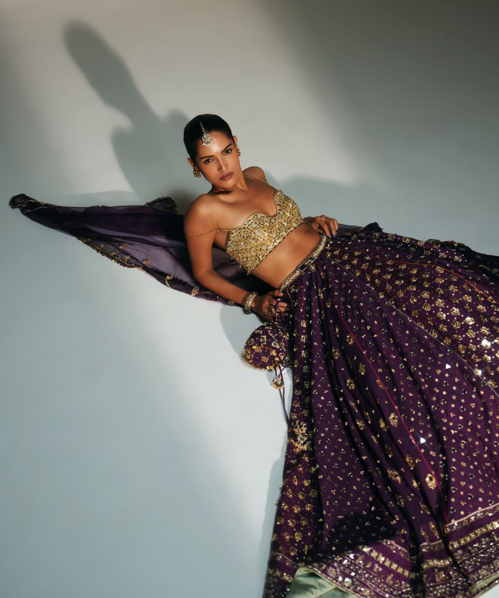 TRISHA - HEAVY HAND EMBROIDERED GRAPEVINE LEHENGA - Mehfil by Mahima Mahajan