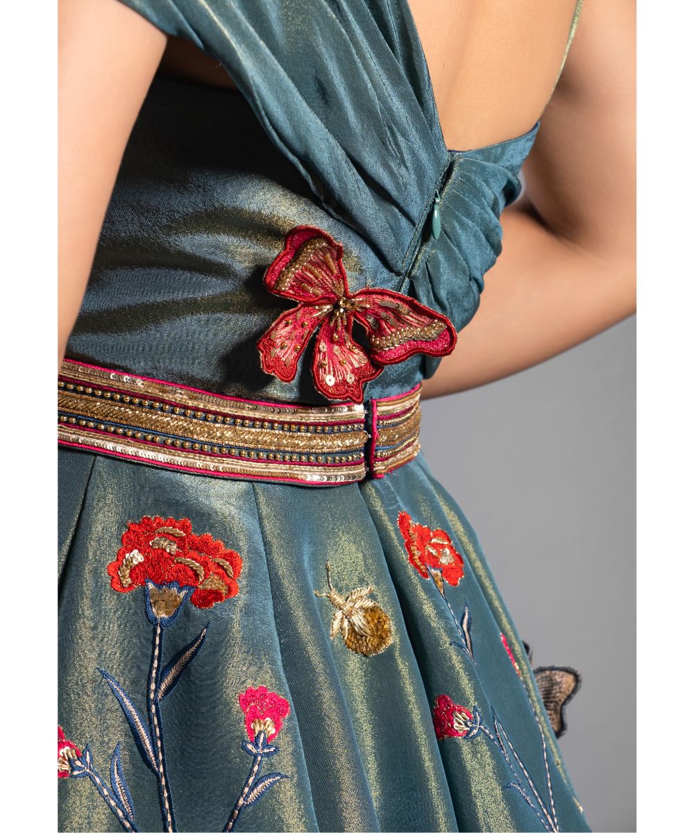 Forest Green tissue Calf length Indo-Western Dress