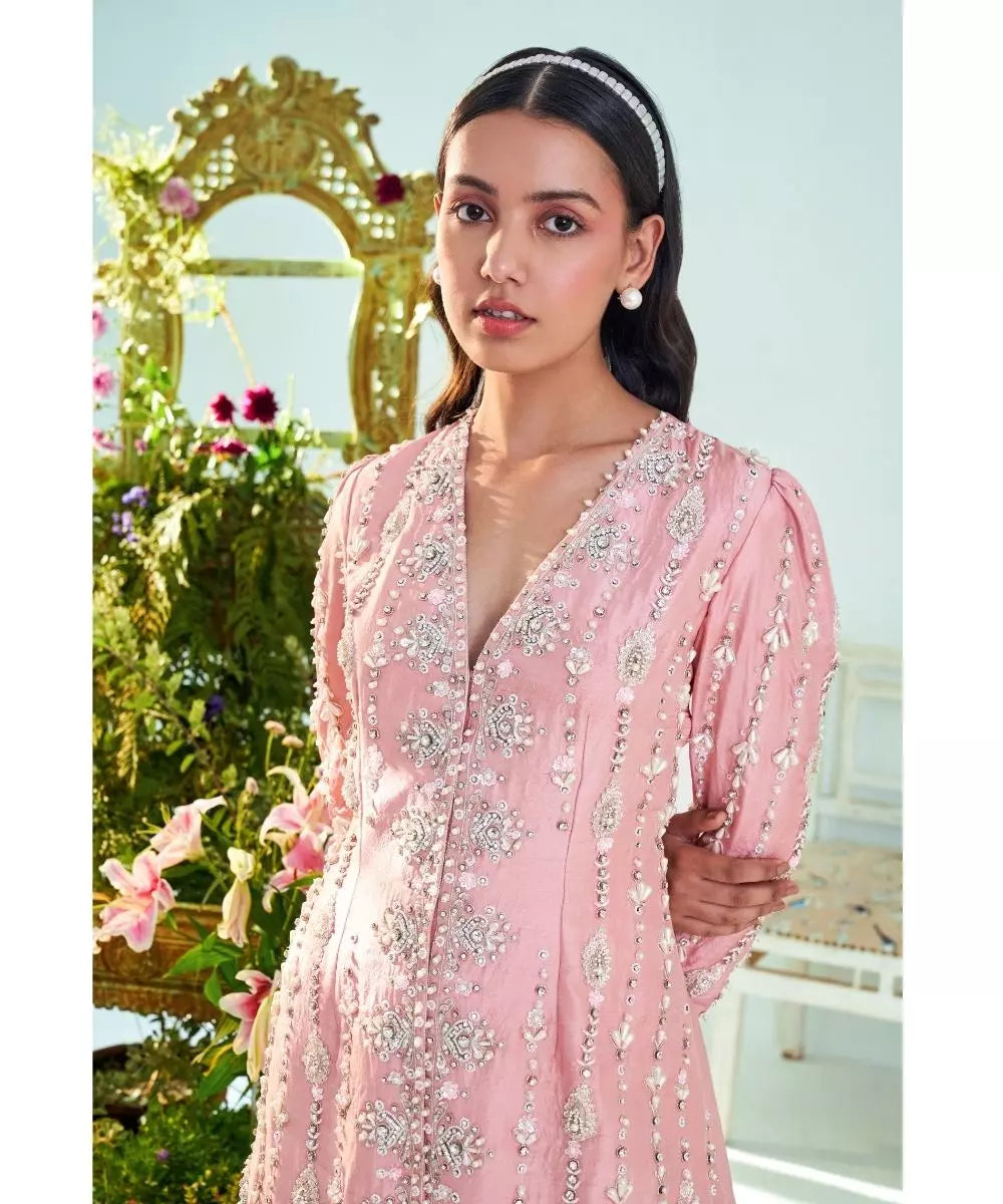 MANI BHATIYA - Rust pink embroidered Jacket & Pant set