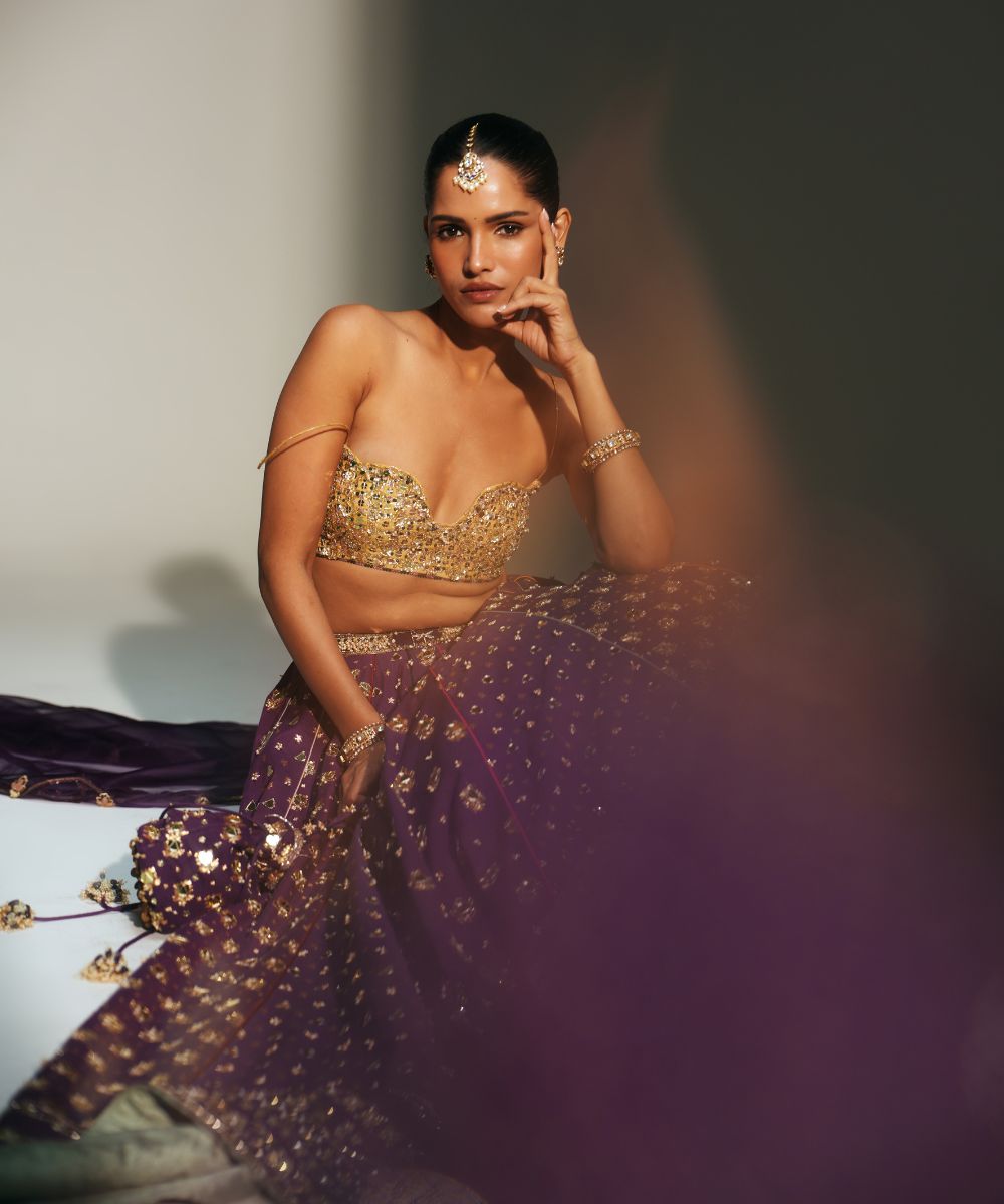 TRISHA - HEAVY HAND EMBROIDERED GRAPEVINE LEHENGA - Mehfil by Mahima Mahajan