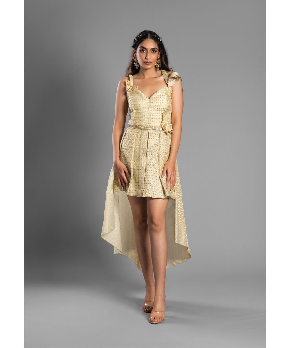 Ivory Brocade Embroidered Dress Sweetheart Neckline