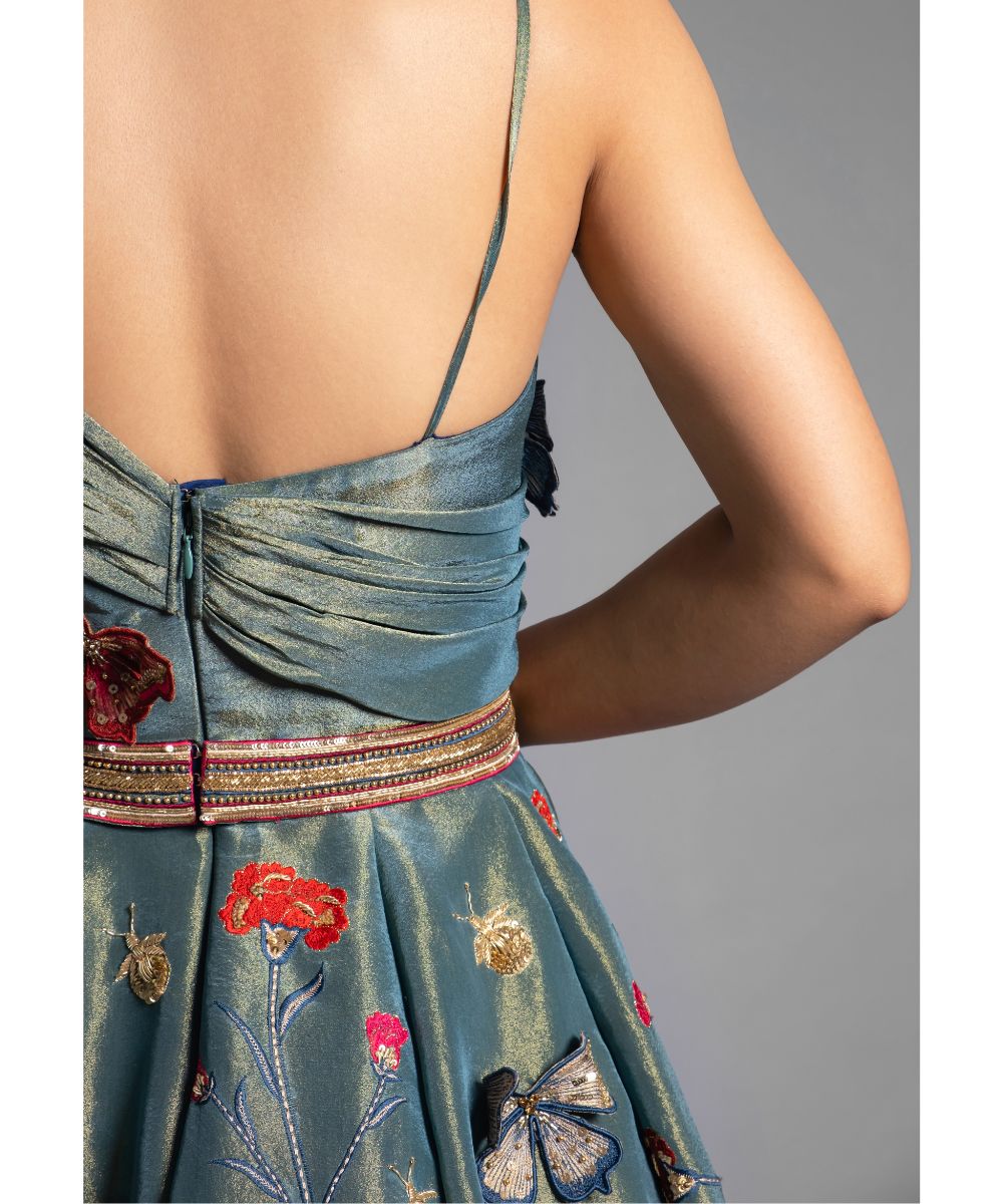 Forest Green tissue Calf length Indo-Western Dress