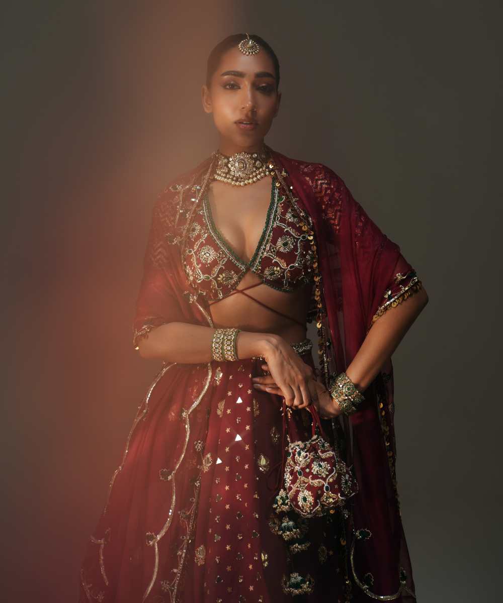 DEVI - HAND EMBROIDERED KALI LEHENGA WITH MM SIGNATURE BLOUSE AND DUPATTA - Mehfil by Mahima Mahajan