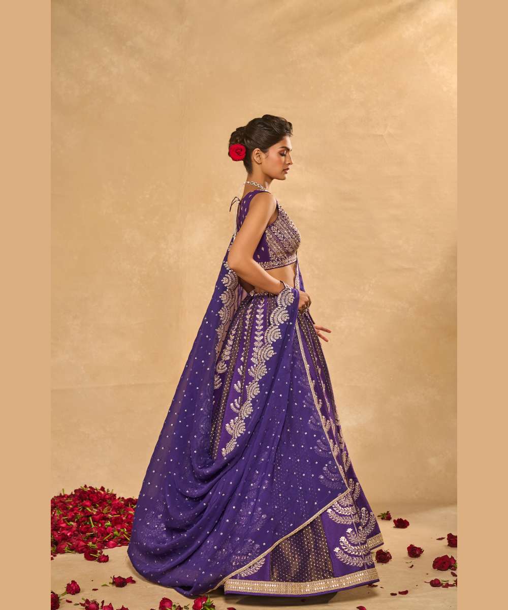 MAITRI LEHENGA - Purple dupion silk and tissue jamewar lehenga beautifully embroidered -  Leher by Chamee and Palak