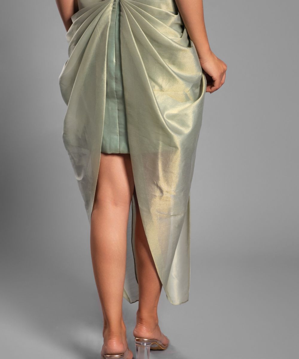 Light green Brocade Dress, Gold handwork Belt