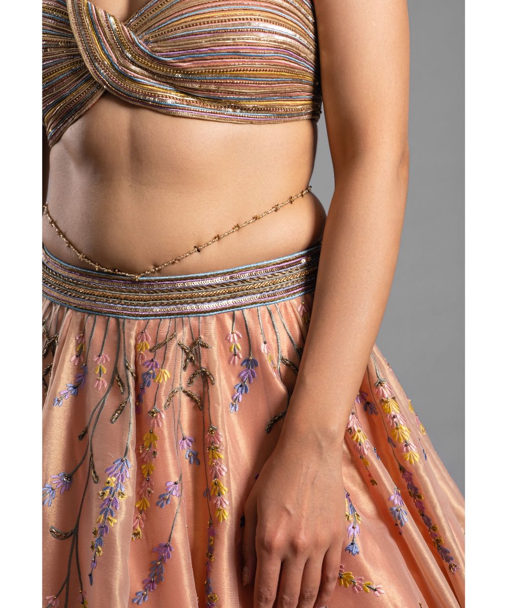 Peach Tissue Lehenga
