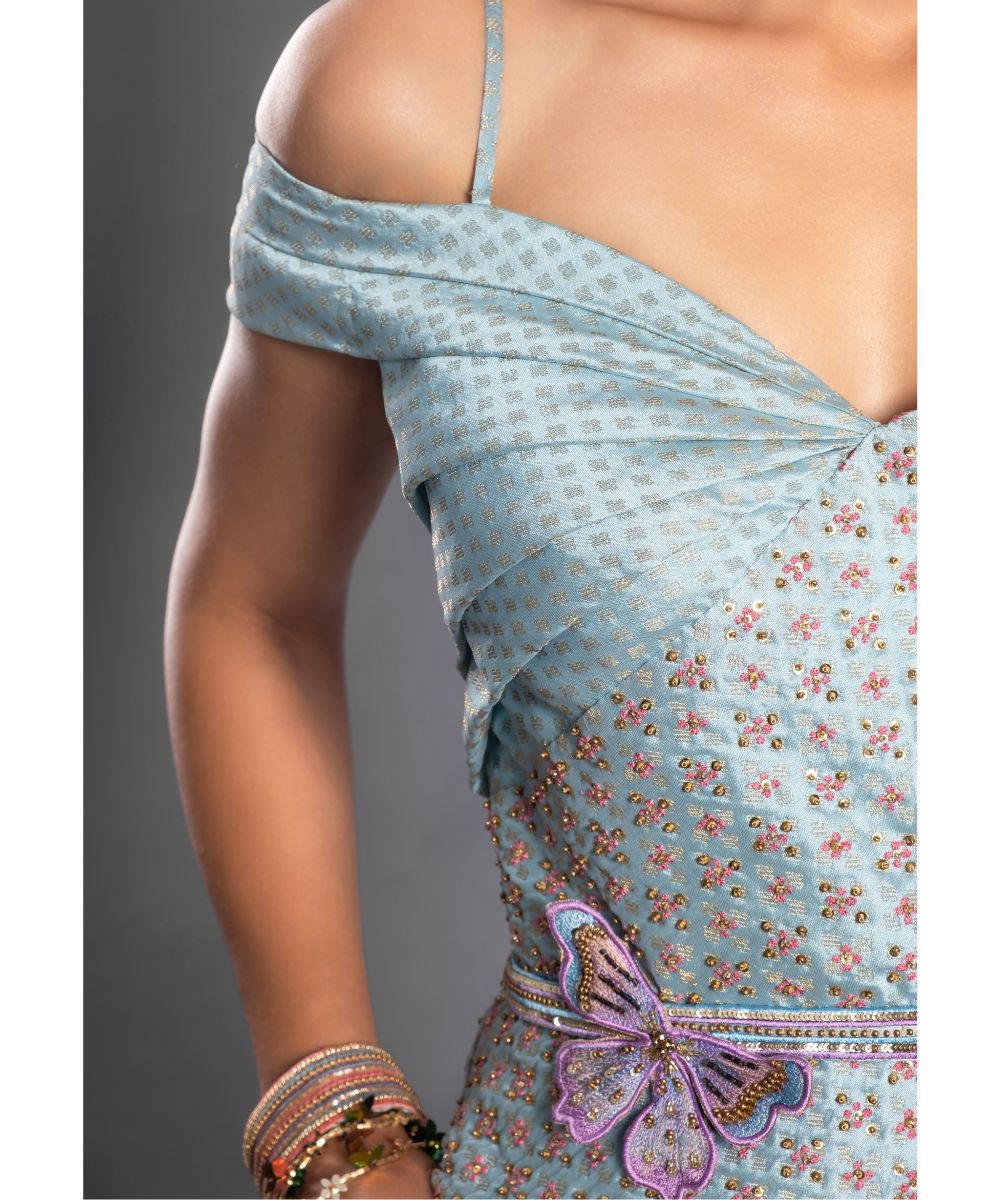 Sky Blue Brocade Dress