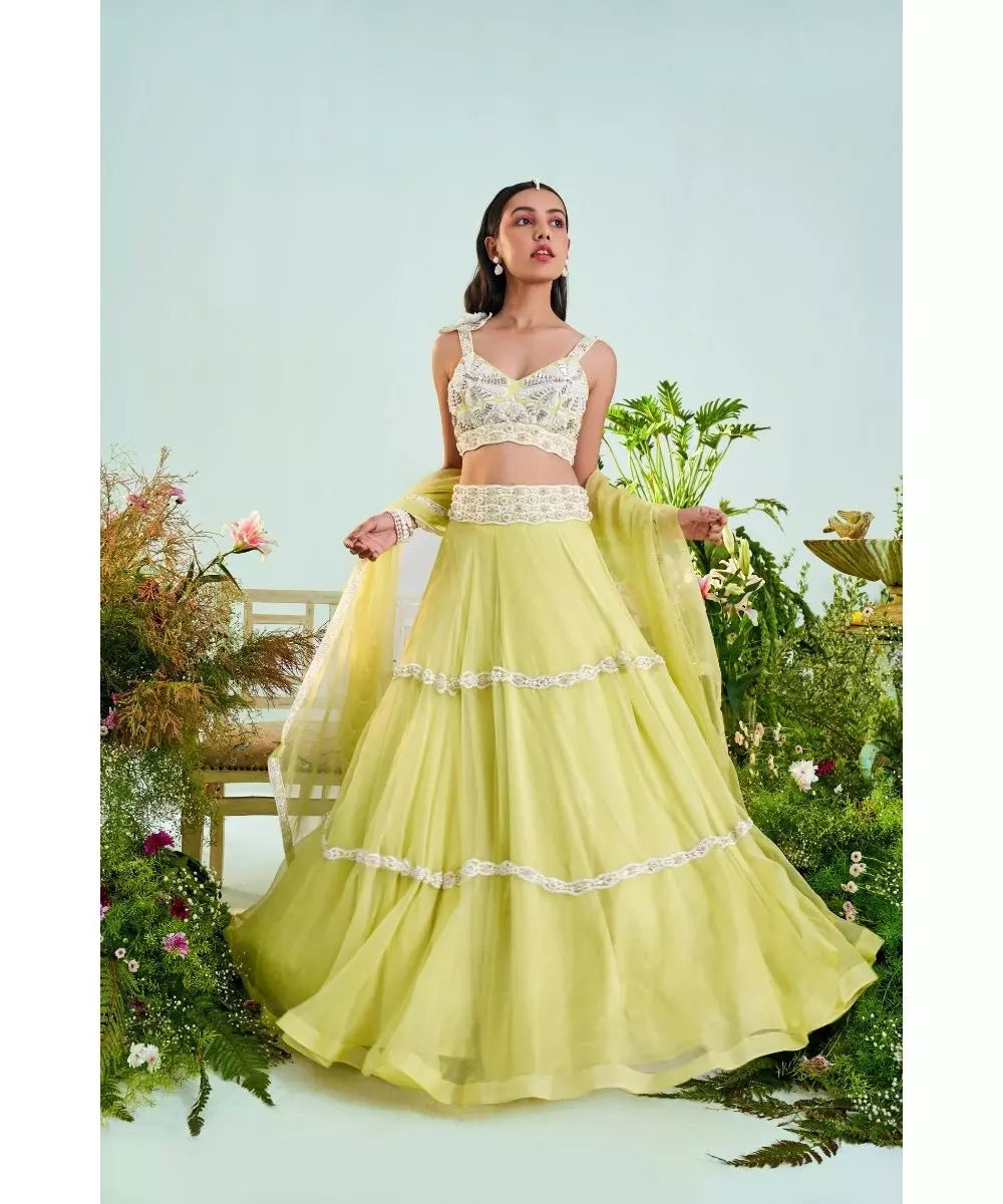 MANI BHATIA  - Sunny Lime Lehenga set with Organza Dupatta
