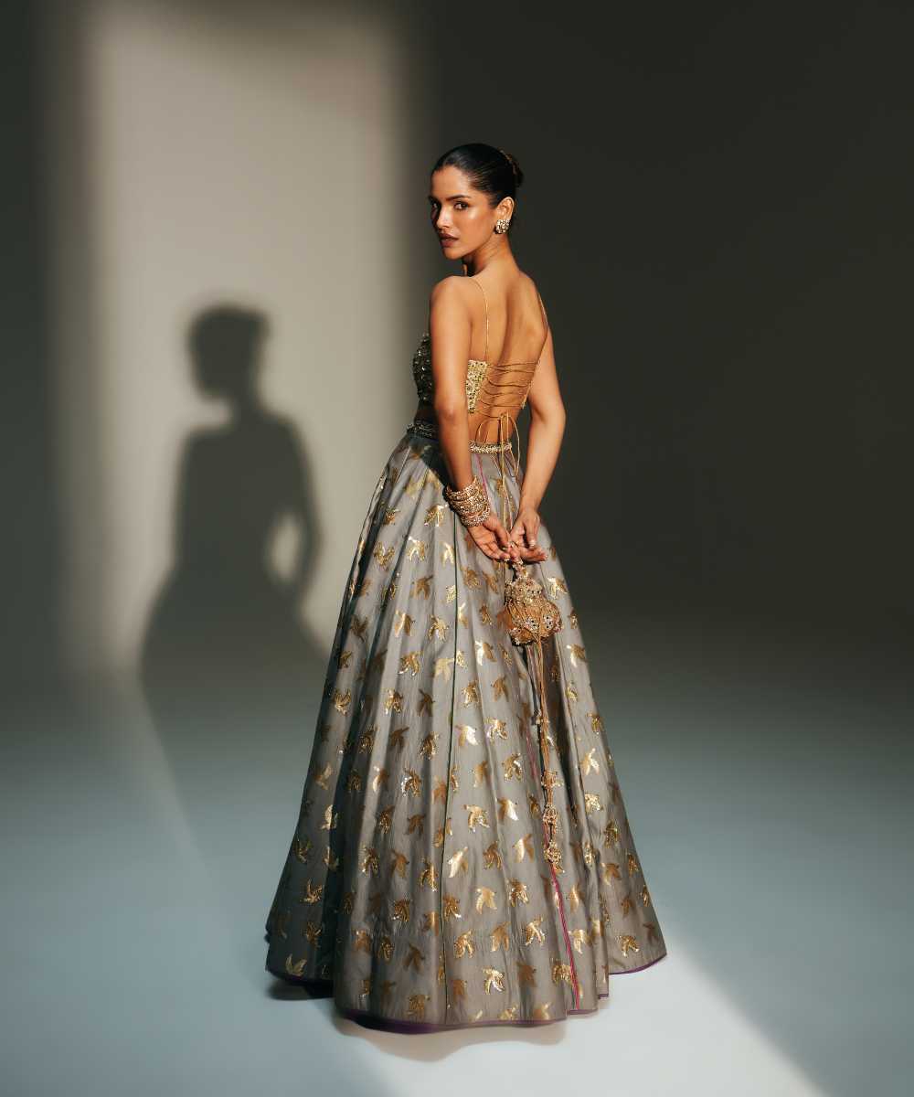 HINA - LEHENGA-PLATINUM BLOUSE & DUPATTA - Mehfil by Mahima Mahajan