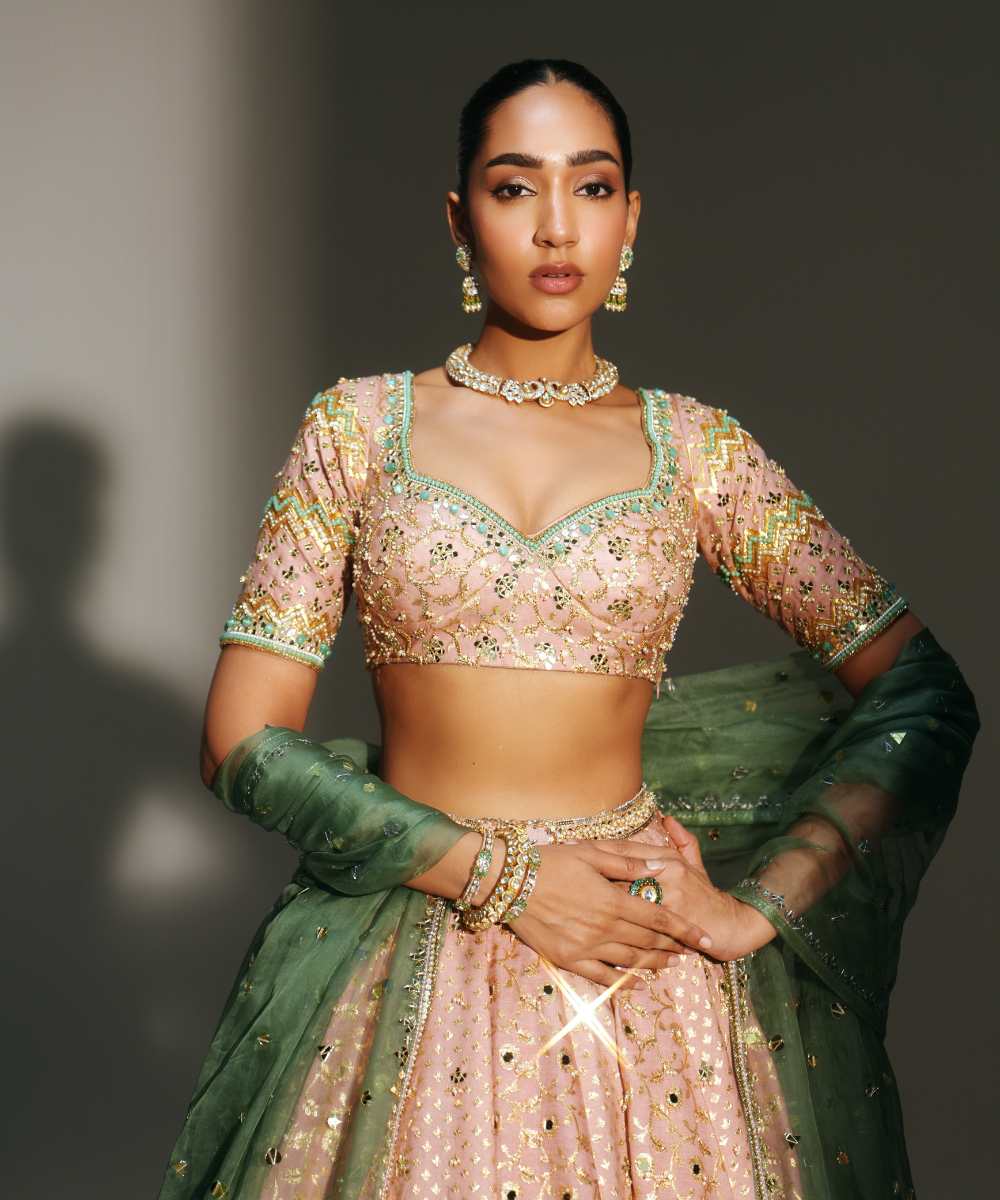 FARAH - HAND EMBROIDERED BLUSH PINK LEHENGA - Mehfil by Mahima Mahajan