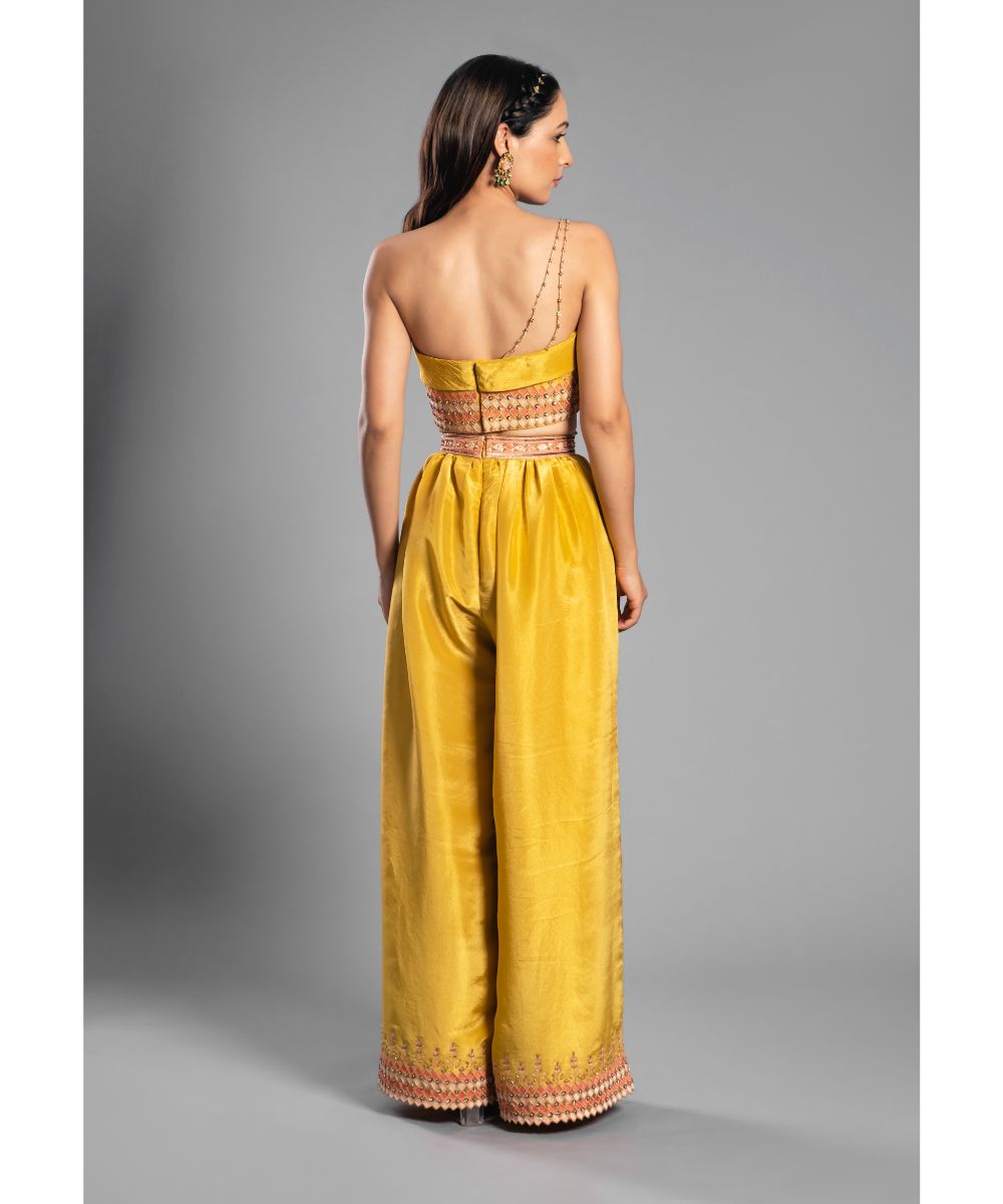 Aastha Sood - Sunflower yellow Co-ord set Draped Blouse and Pants