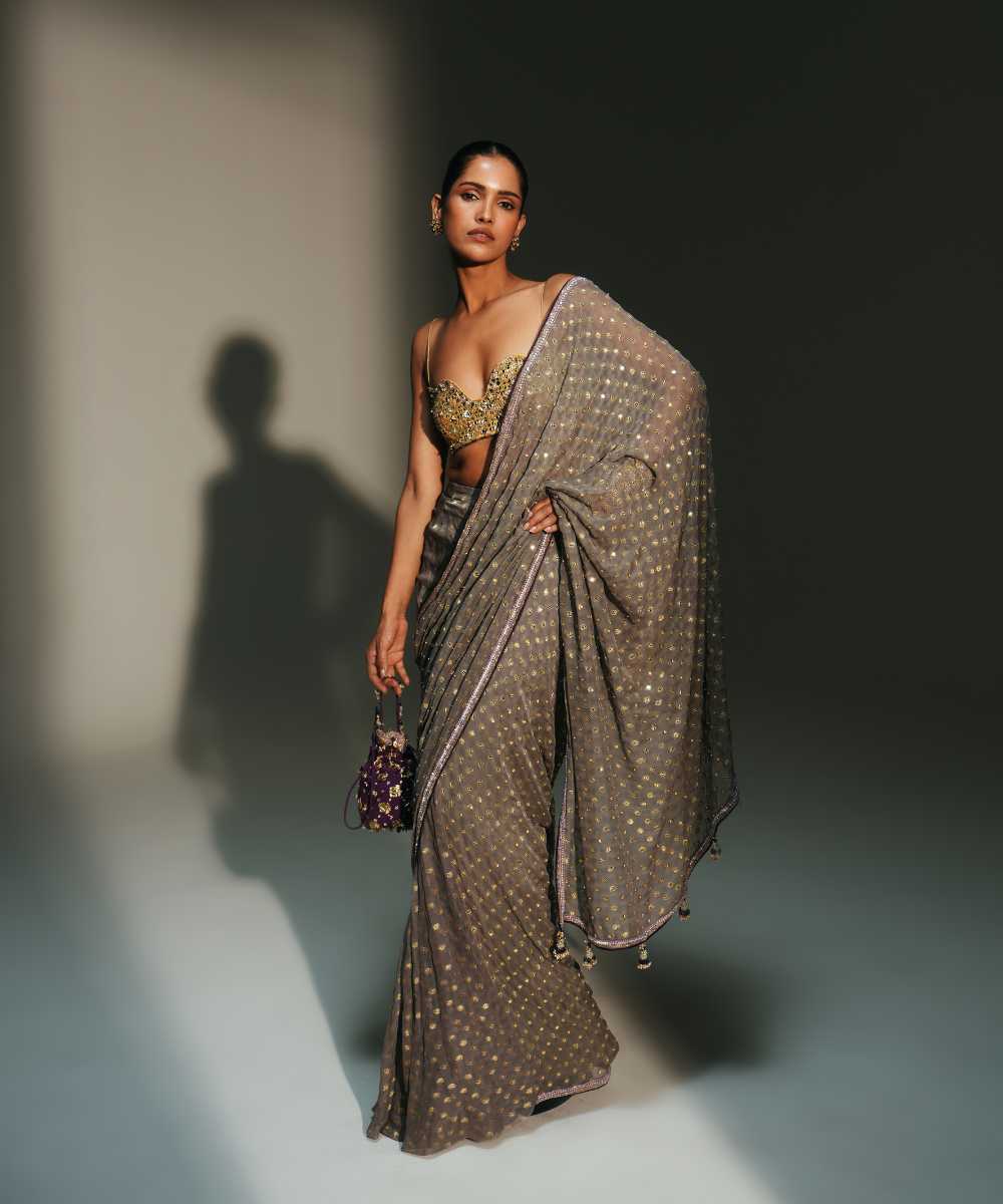 TIA - SAREE SET - PLAITINUM BLOUSE - Mehfil by Mahima Mahajan