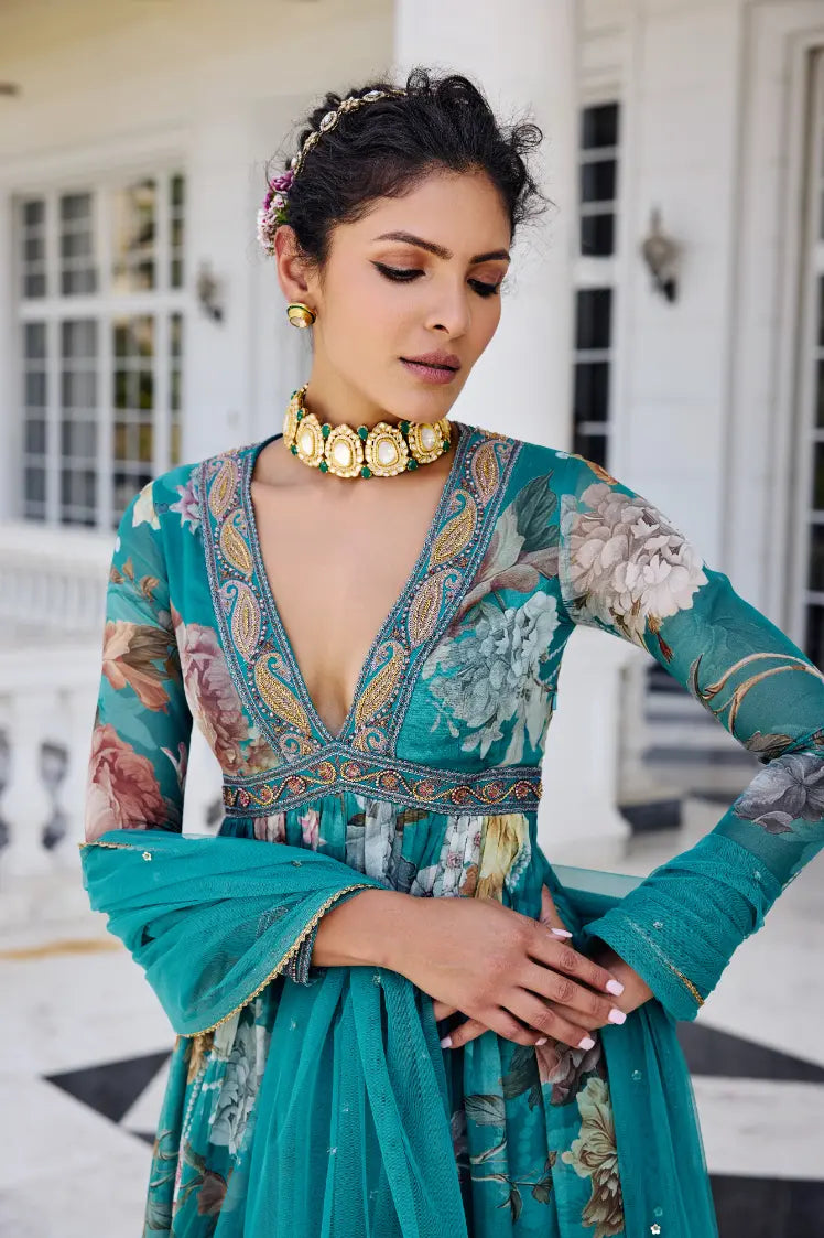 KALISTA - Kiara Anarkali Set Turquiose